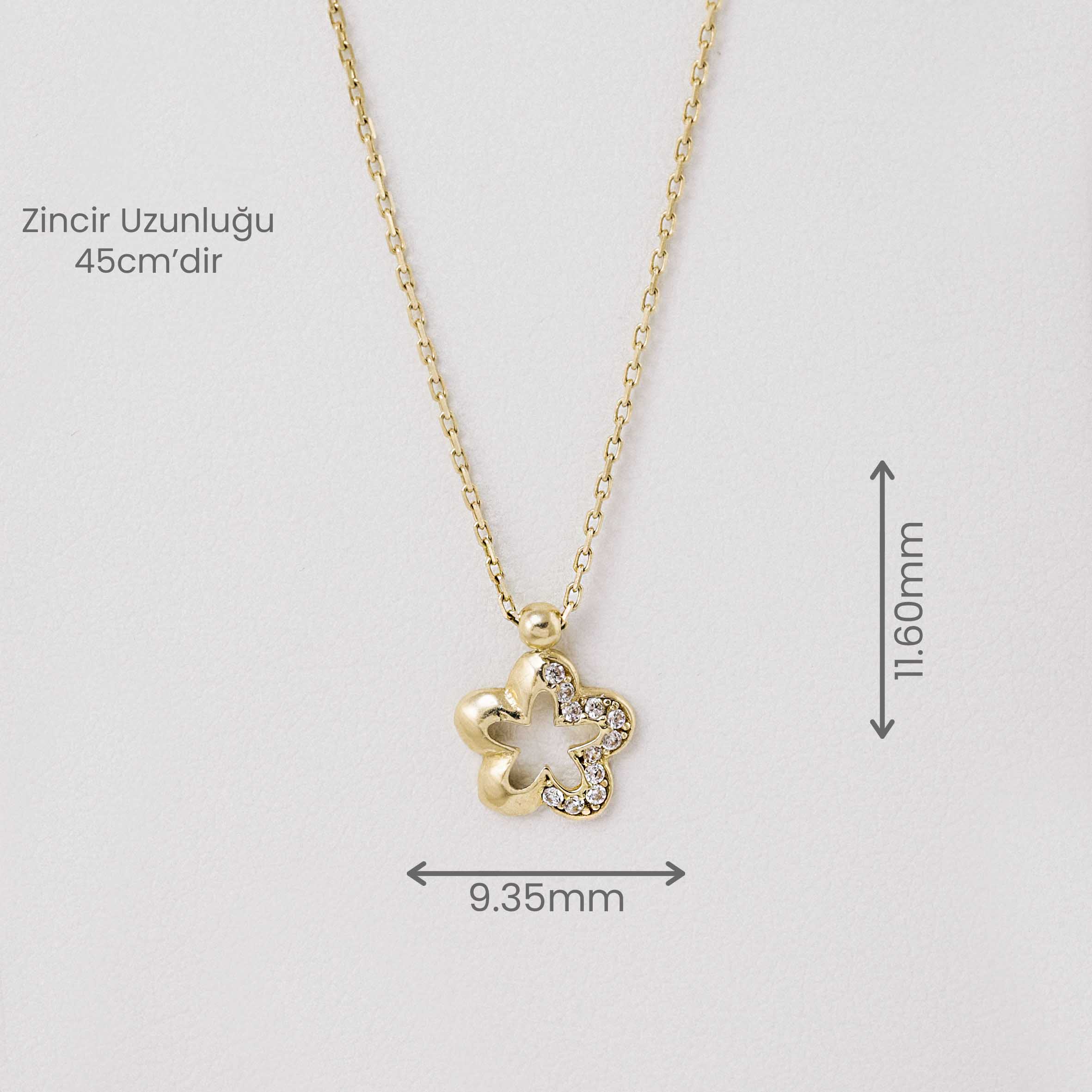 14 Ayar Altın Zirkon Taşlı Çiçek Kolye