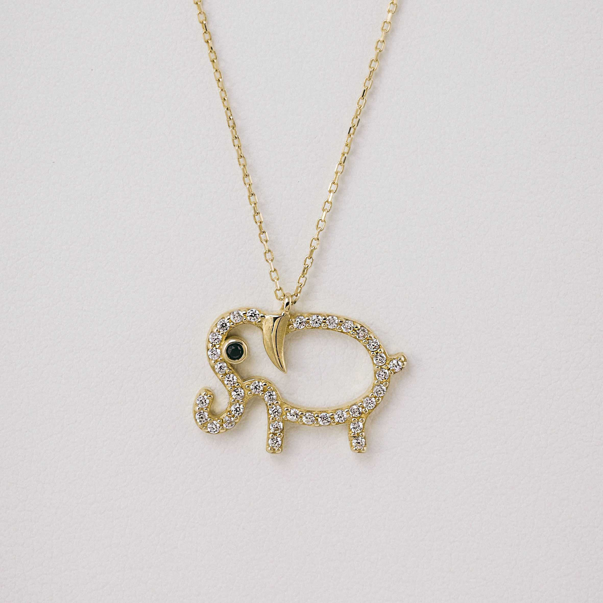 14 Ayar Altın Zirkon Taşlı Fil Kolye