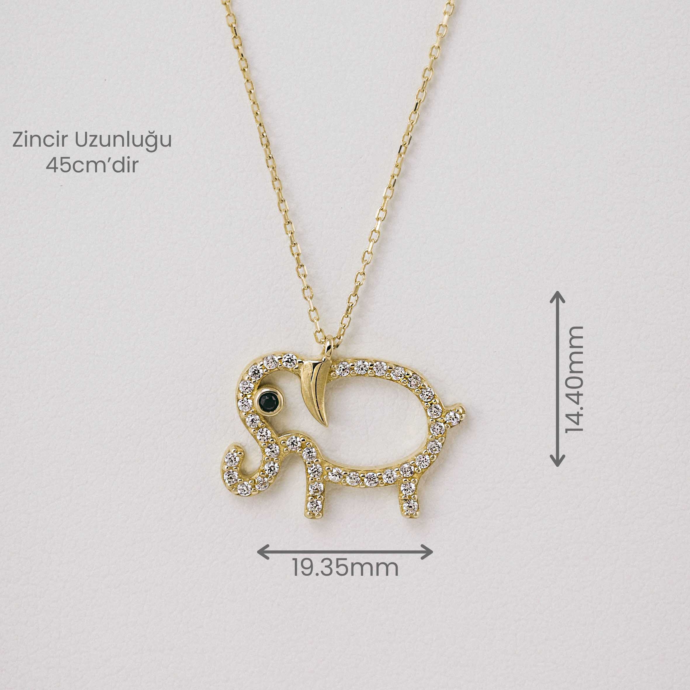 14 Ayar Altın Zirkon Taşlı Fil Kolye