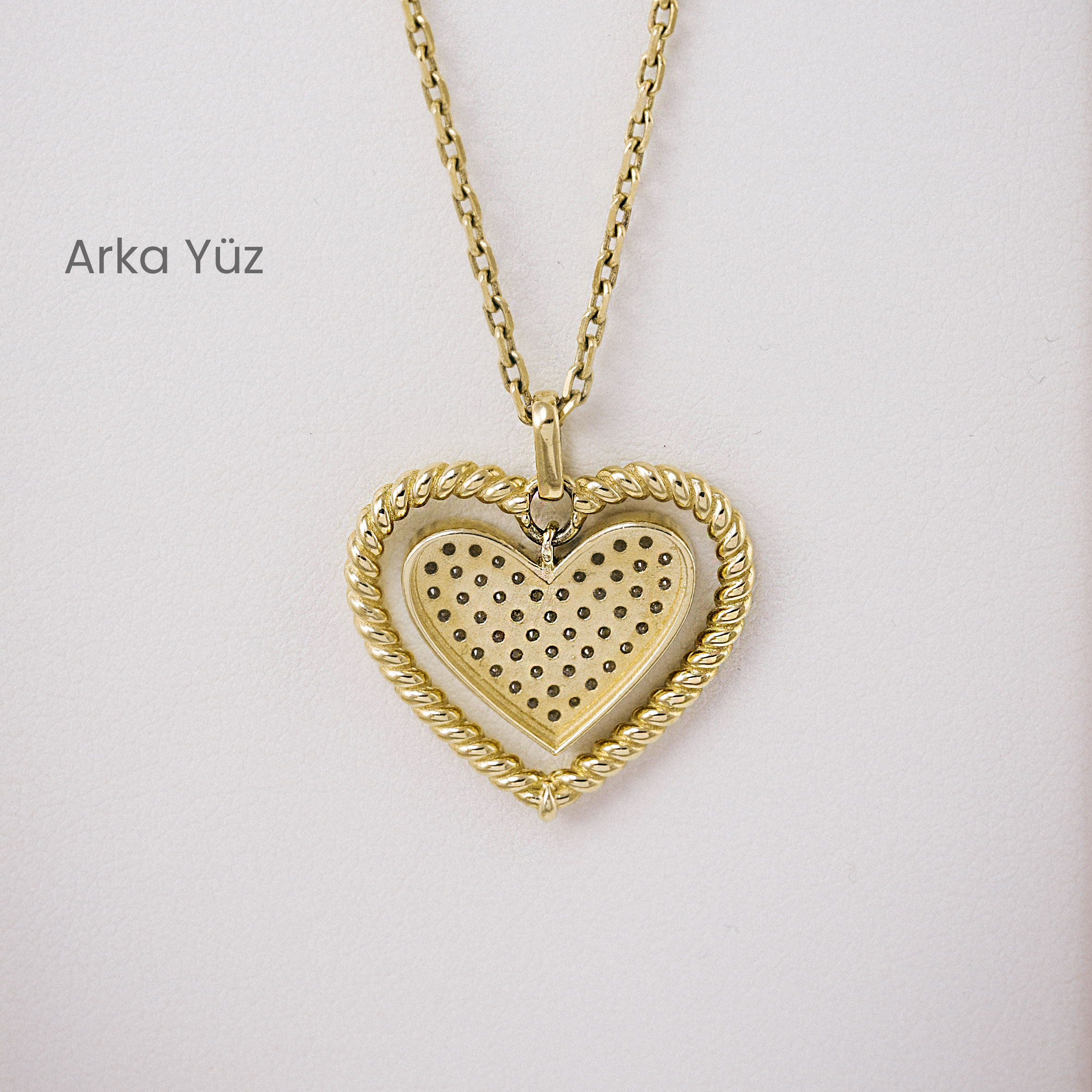 14 Ayar Altın Zirkon Taşlı Kalp Kolye