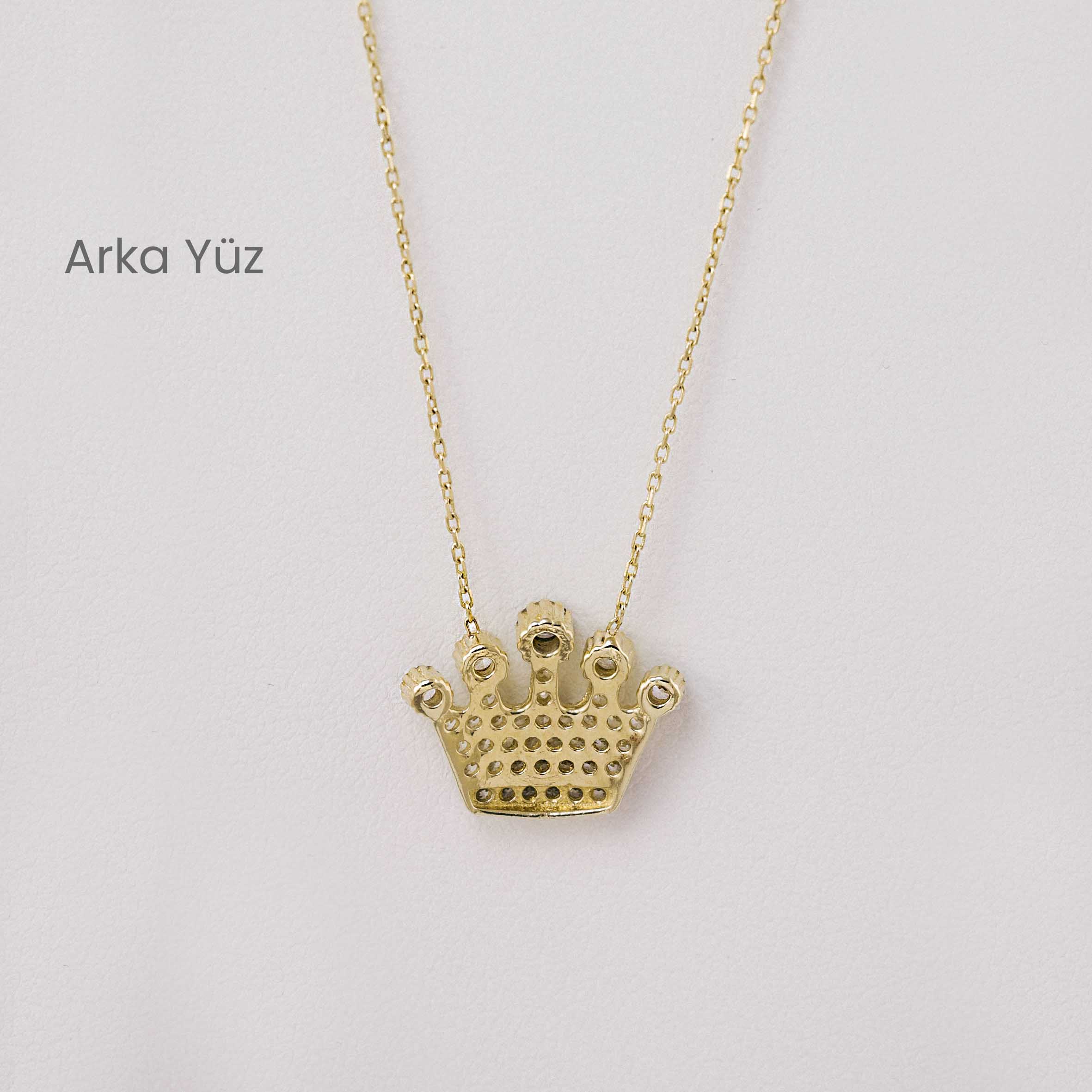 14 Ayar Altın Zirkon Taşlı Taç Kolye