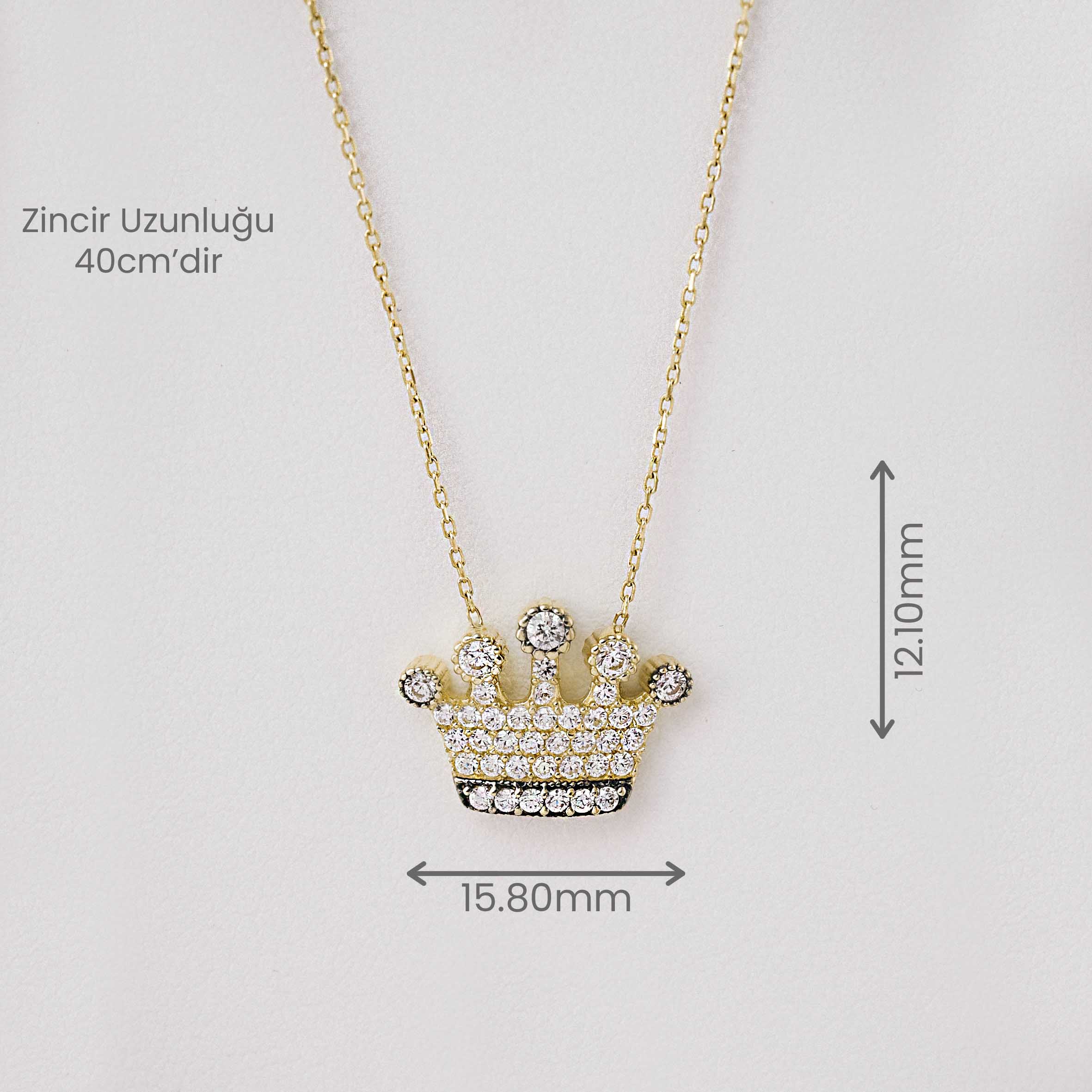 14 Ayar Altın Zirkon Taşlı Taç Kolye