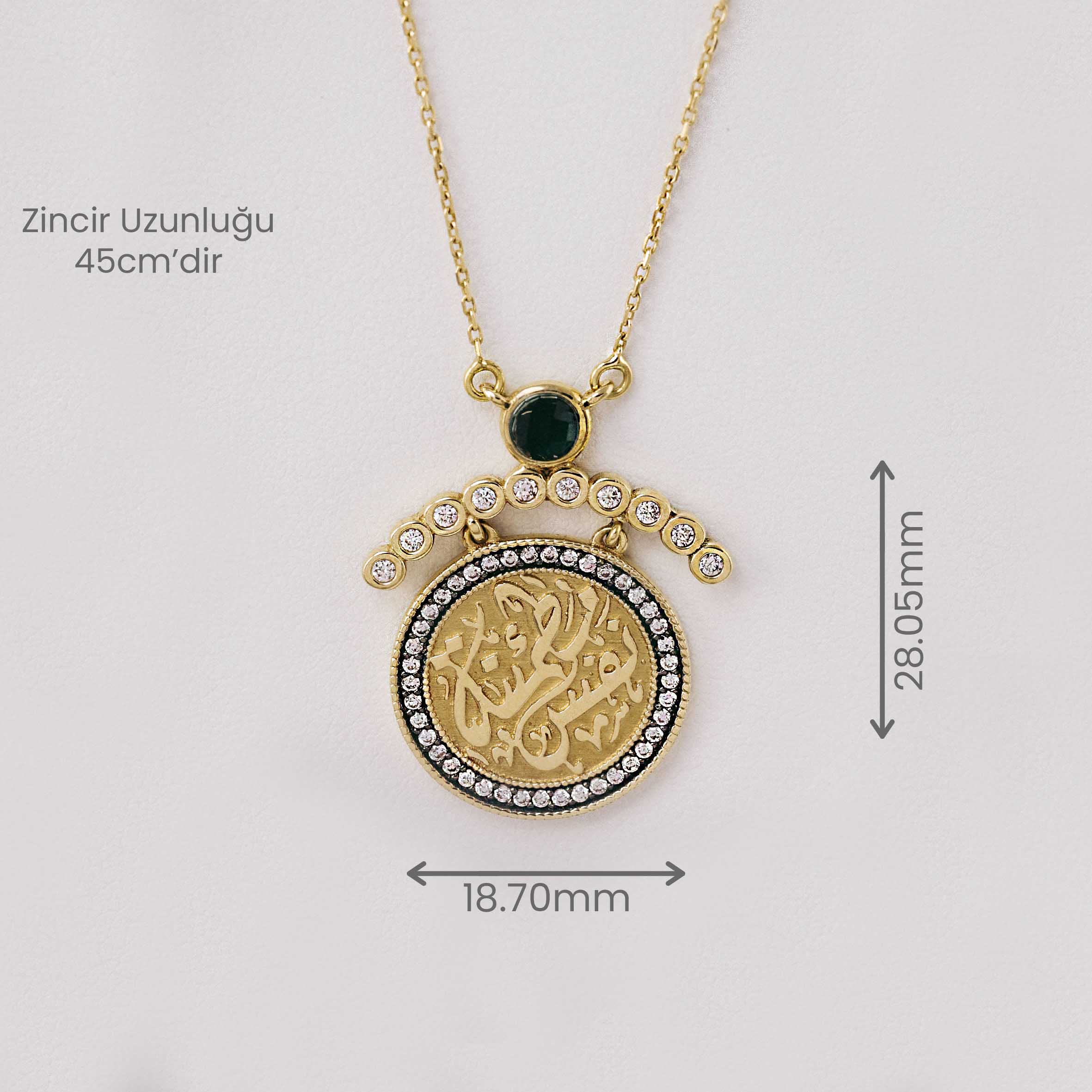 14 Ayar Altın Zirkon Taşlı Vav Yazılı Kolye