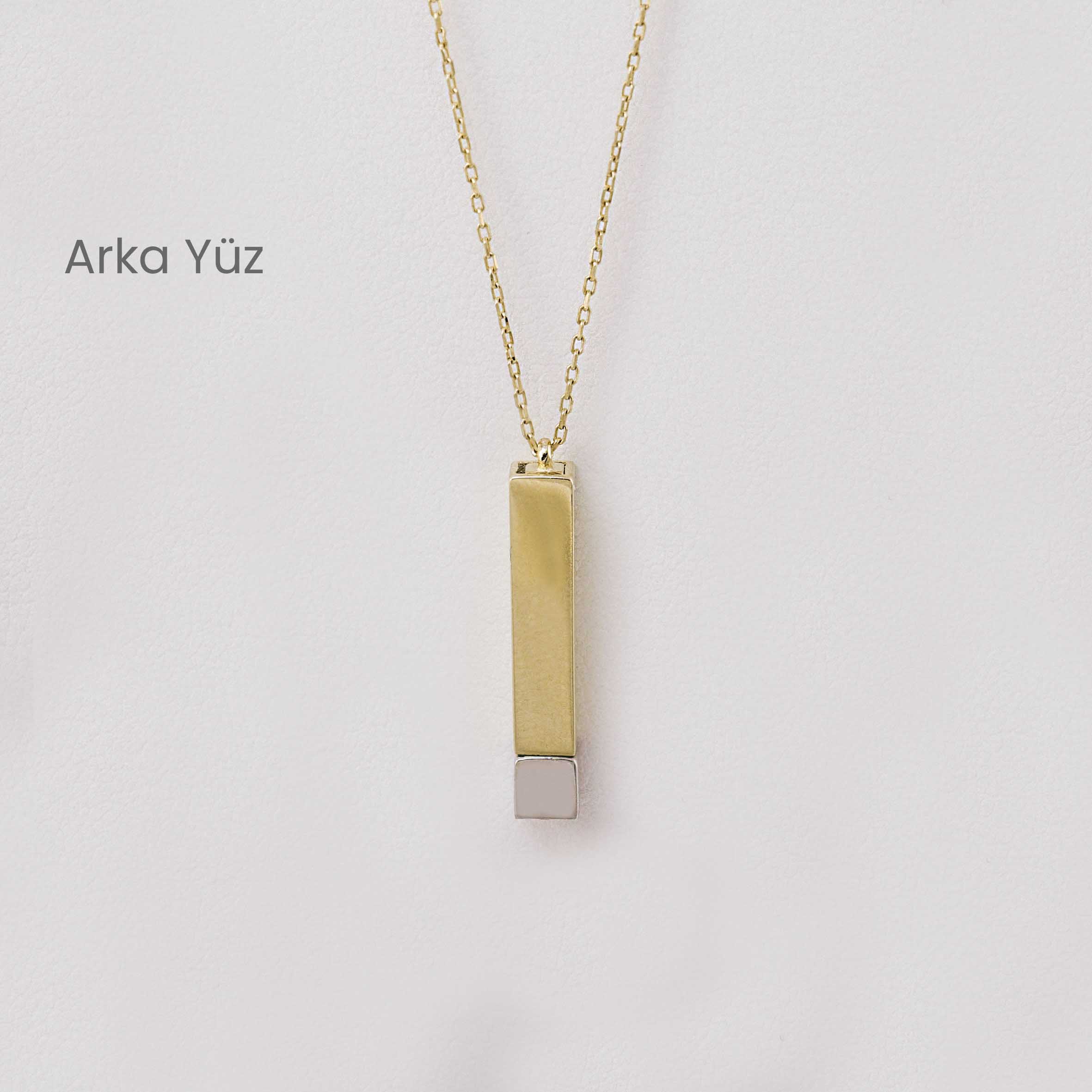 14 Ayar Altın Zirkon Uçlu Dikdörtgen Kolye