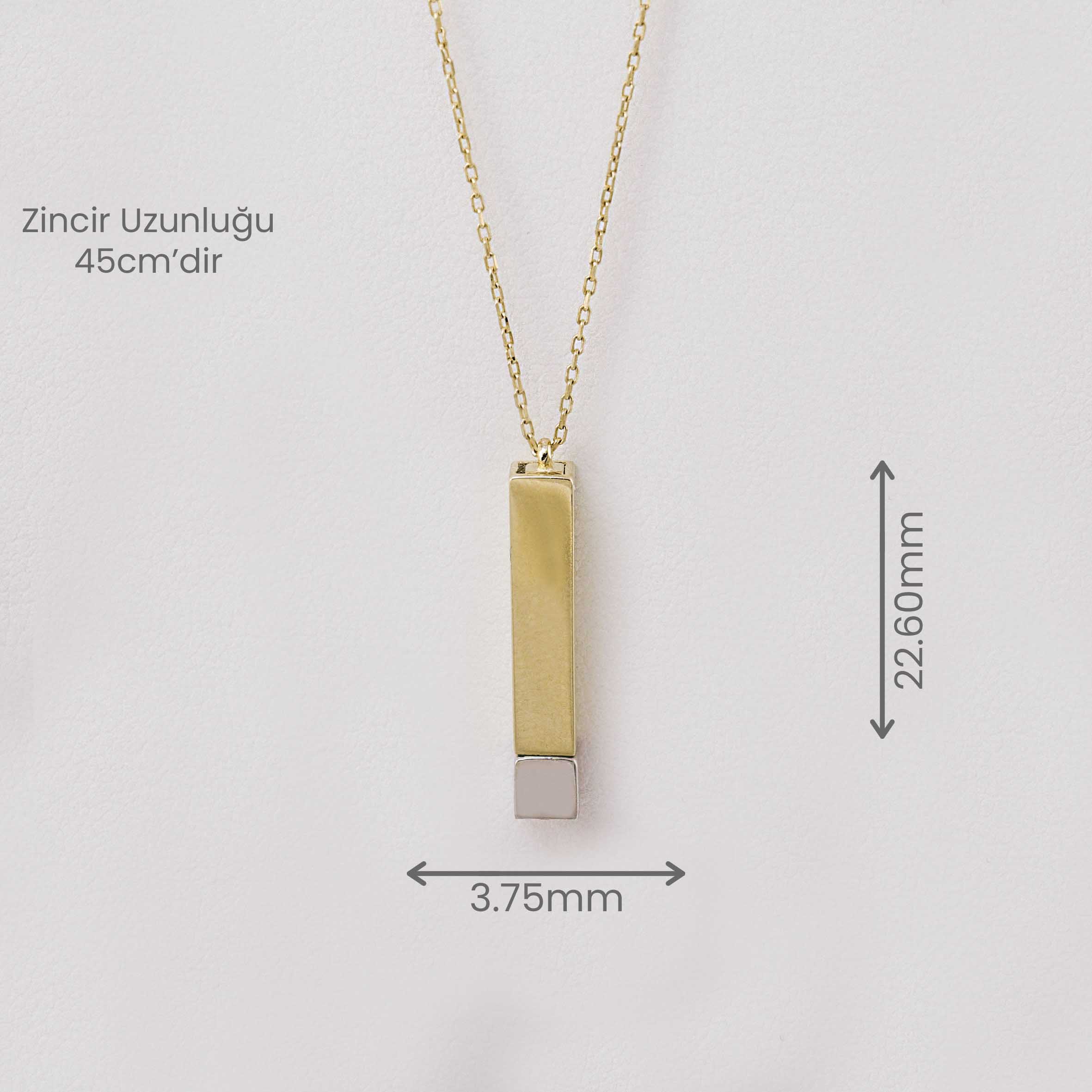 14 Ayar Altın Zirkon Uçlu Dikdörtgen Kolye