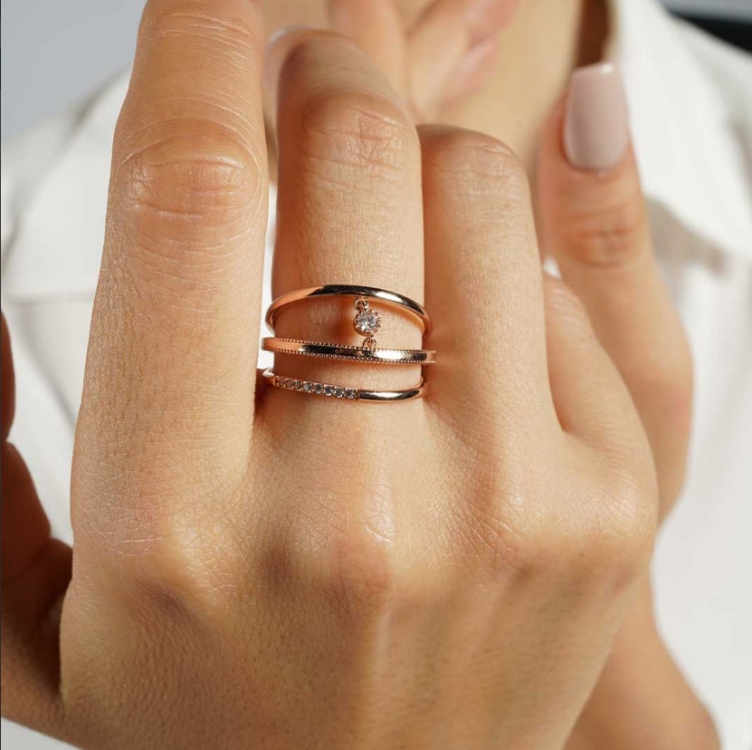 14 Ayar Azzuro Tria PIANO Altın Yüzük