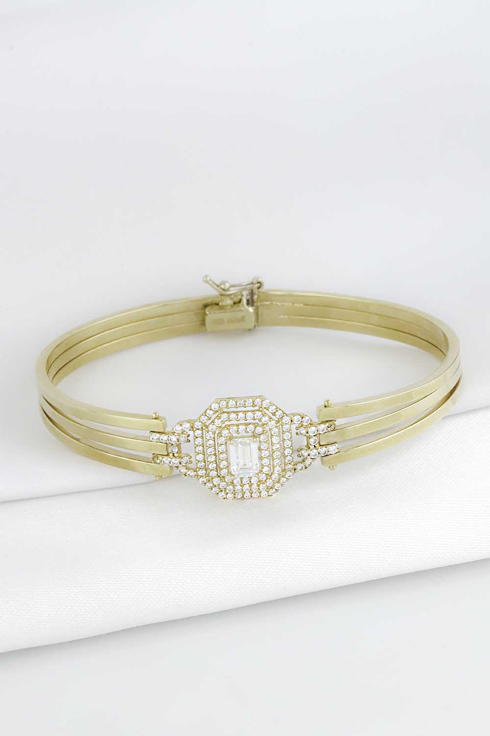 Baget Taşlı Bileklik 14 Ayar Baget Kelepçe Bileklik