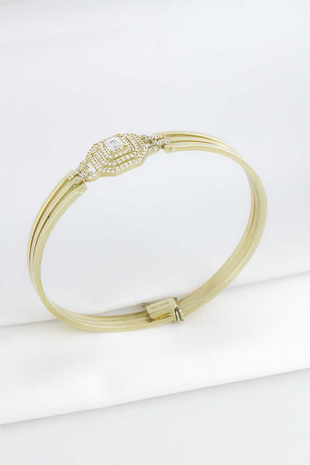 Baget Taşlı Bileklik 14 Ayar Baget Kelepçe Bileklik