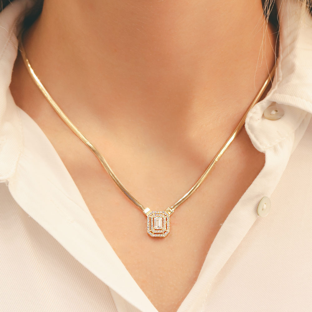 14 Ayar Baget Taşlı Altın Kolye