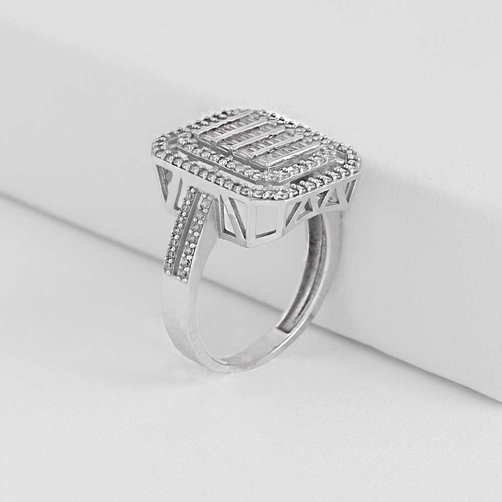 14 Ayar Baget Yüzük - Beyaz Altın