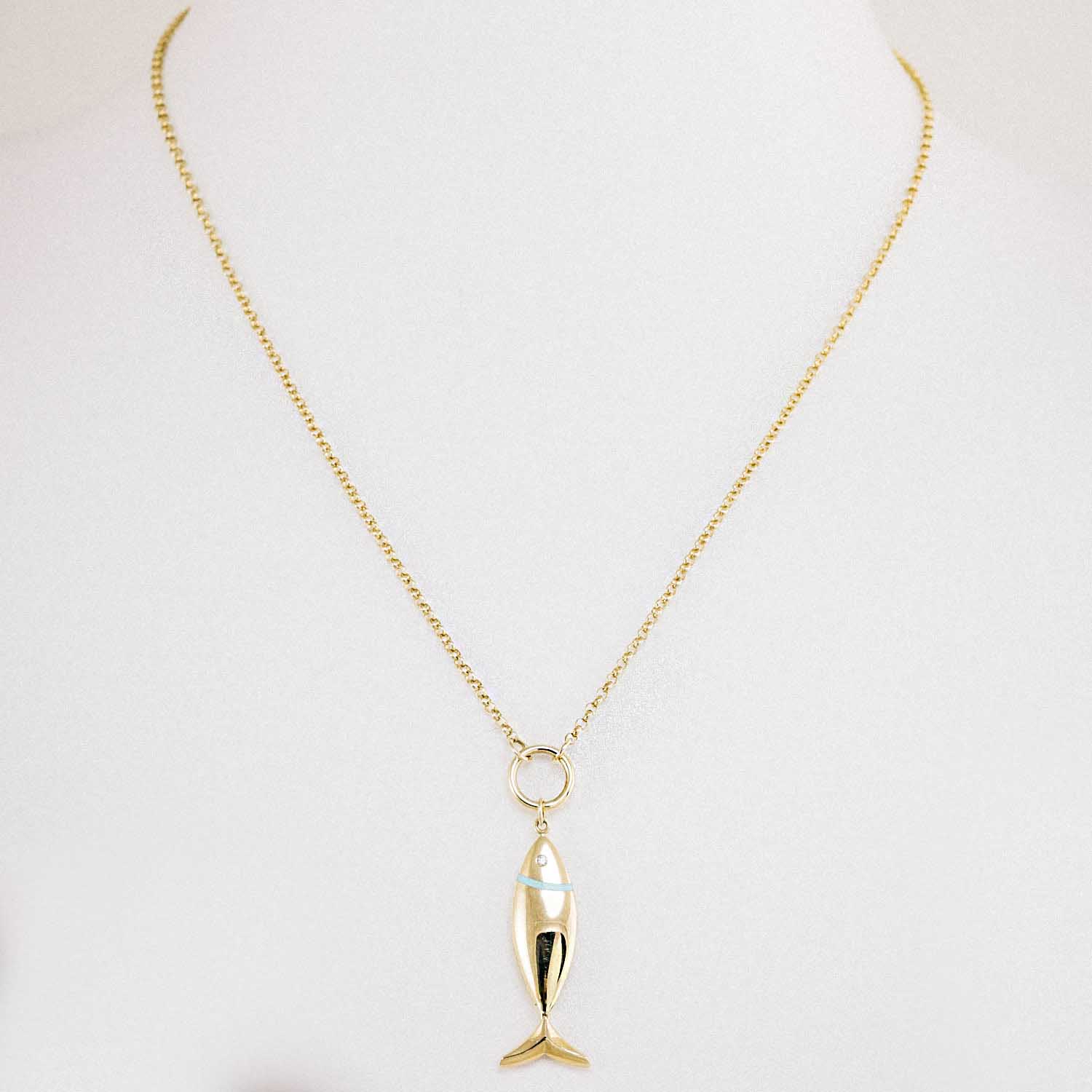 14 Ayar Balık Figürlü Minimal Altın Kolye