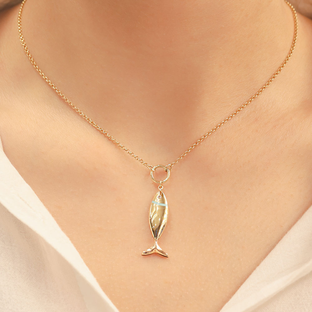 14 Ayar Balık Figürlü Minimal Altın Kolye