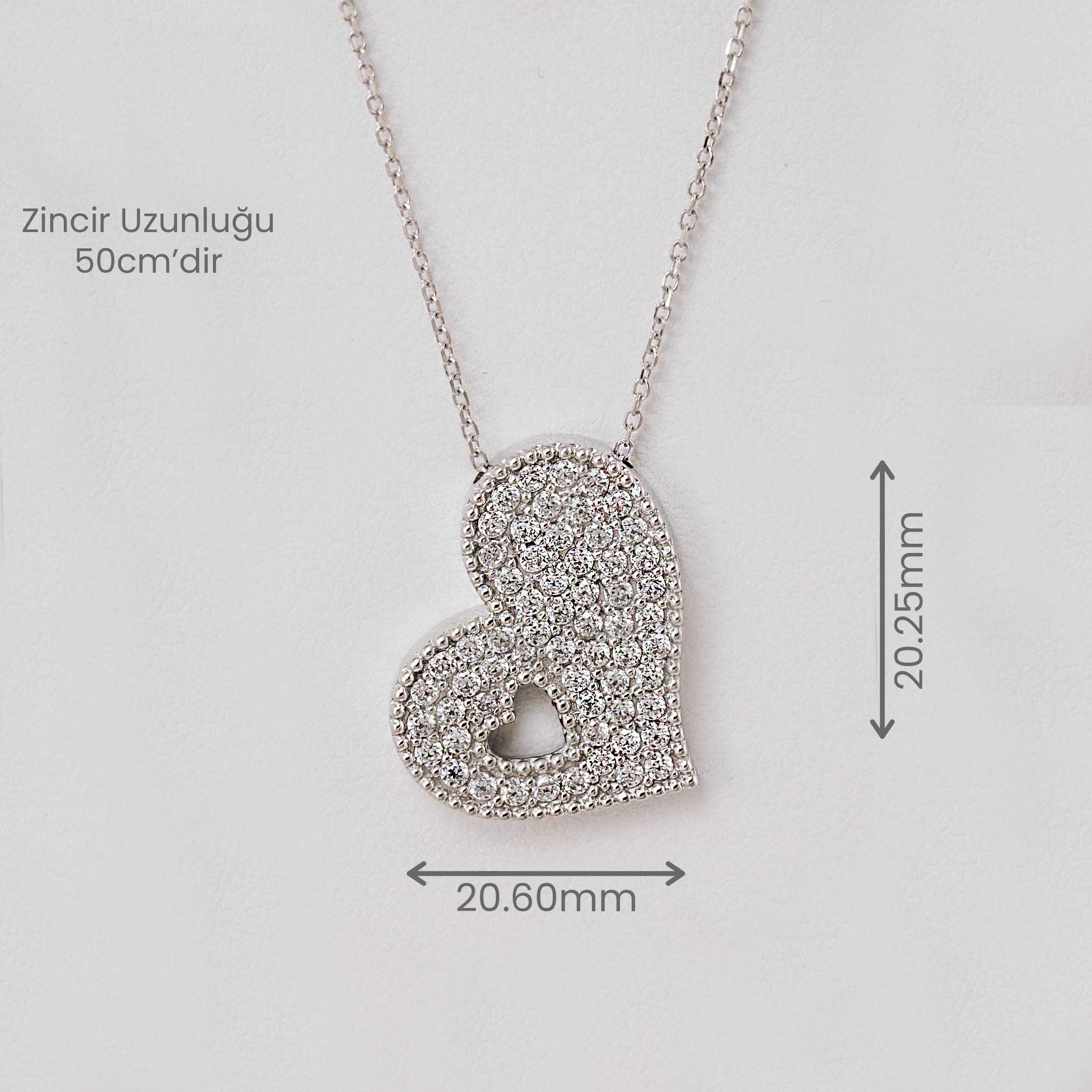 14 Ayar Beyaz Altın Kalpli Taşlı Kolye