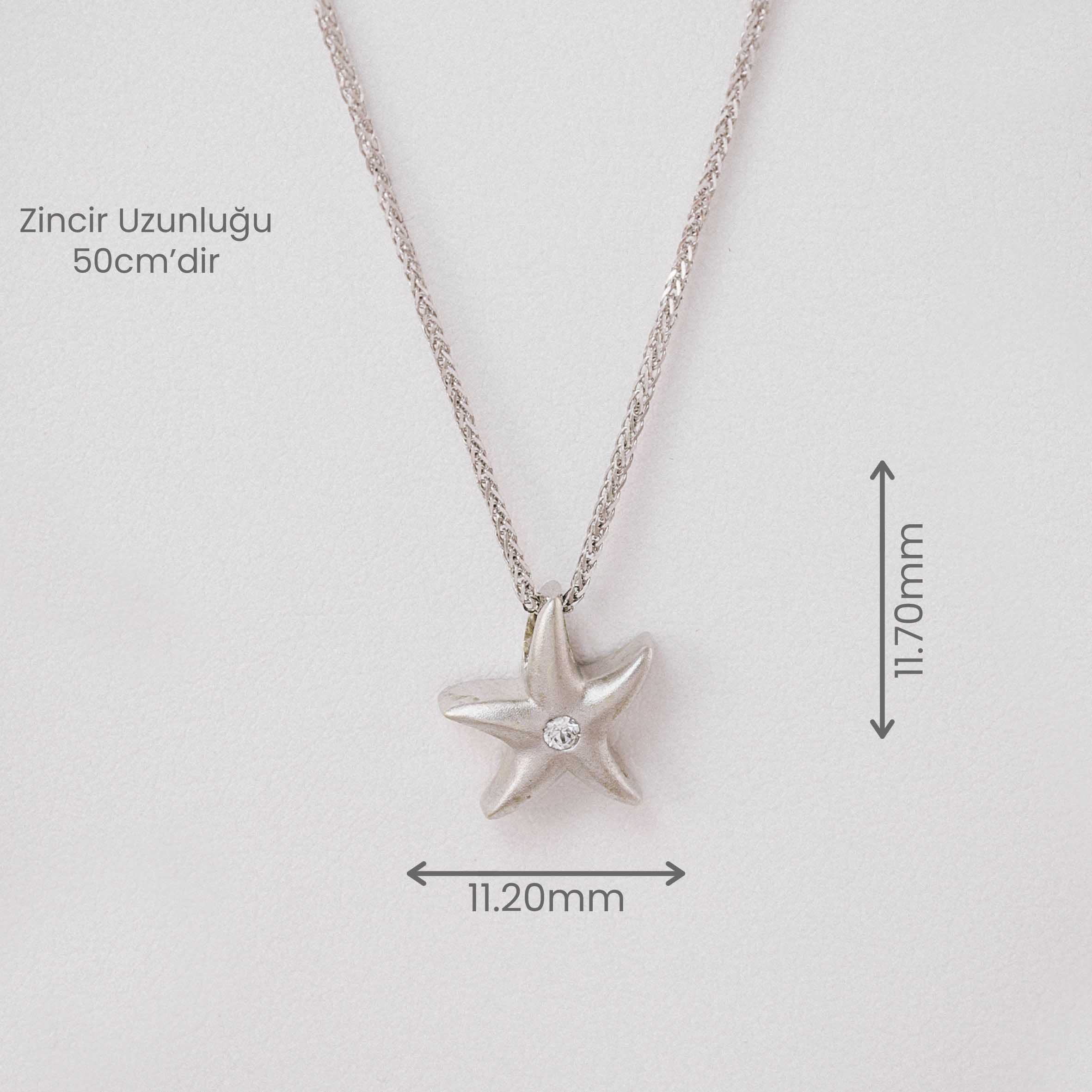 14 Ayar Beyaz Altın Siyah Yıldız Figürlü Kolye