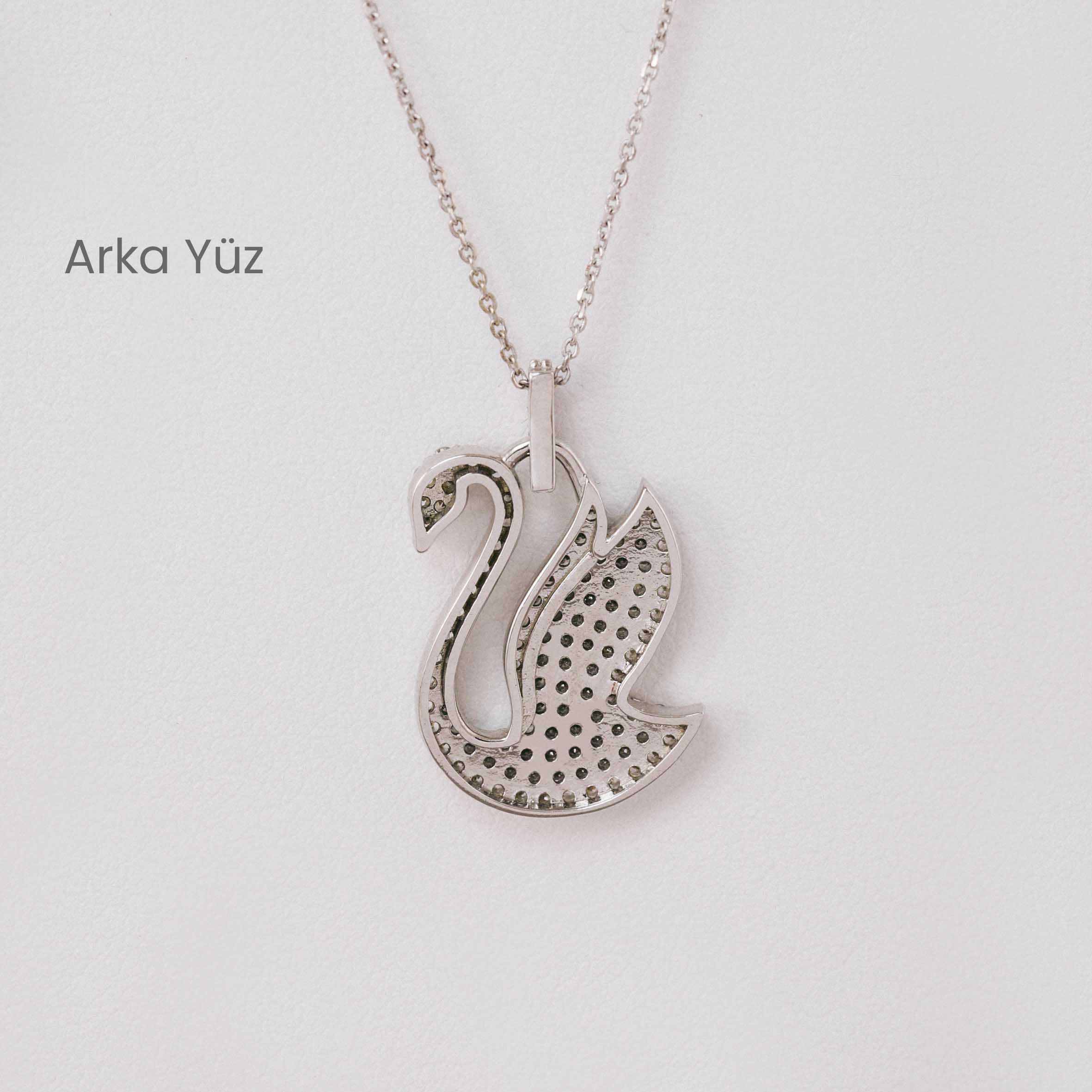 14 Ayar Beyaz Altın Taşlı Kuğu Figürlü Kolye