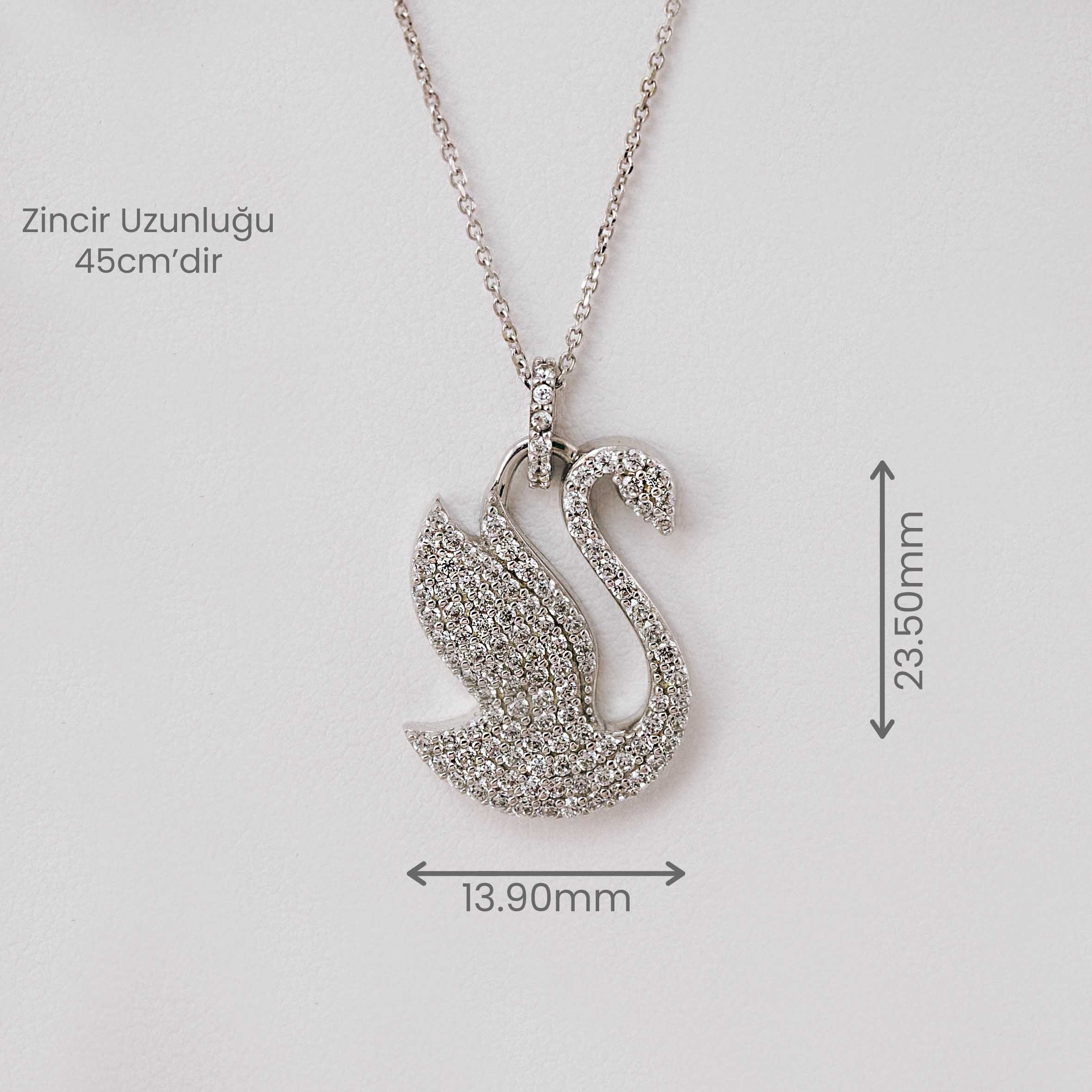 14 Ayar Beyaz Altın Taşlı Kuğu Figürlü Kolye