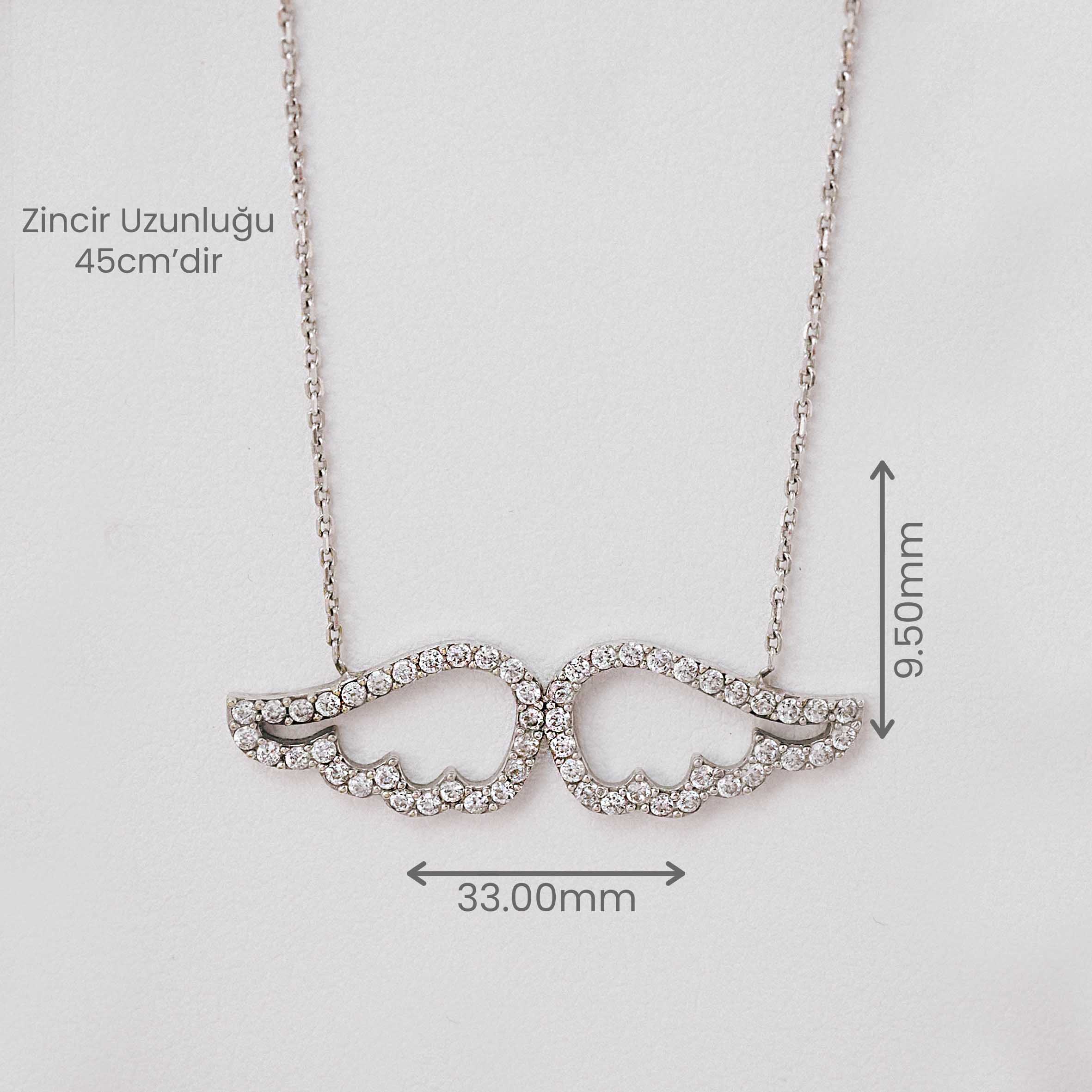 14 Ayar Beyaz Altın Taşlı Melek Kanadı Kolye