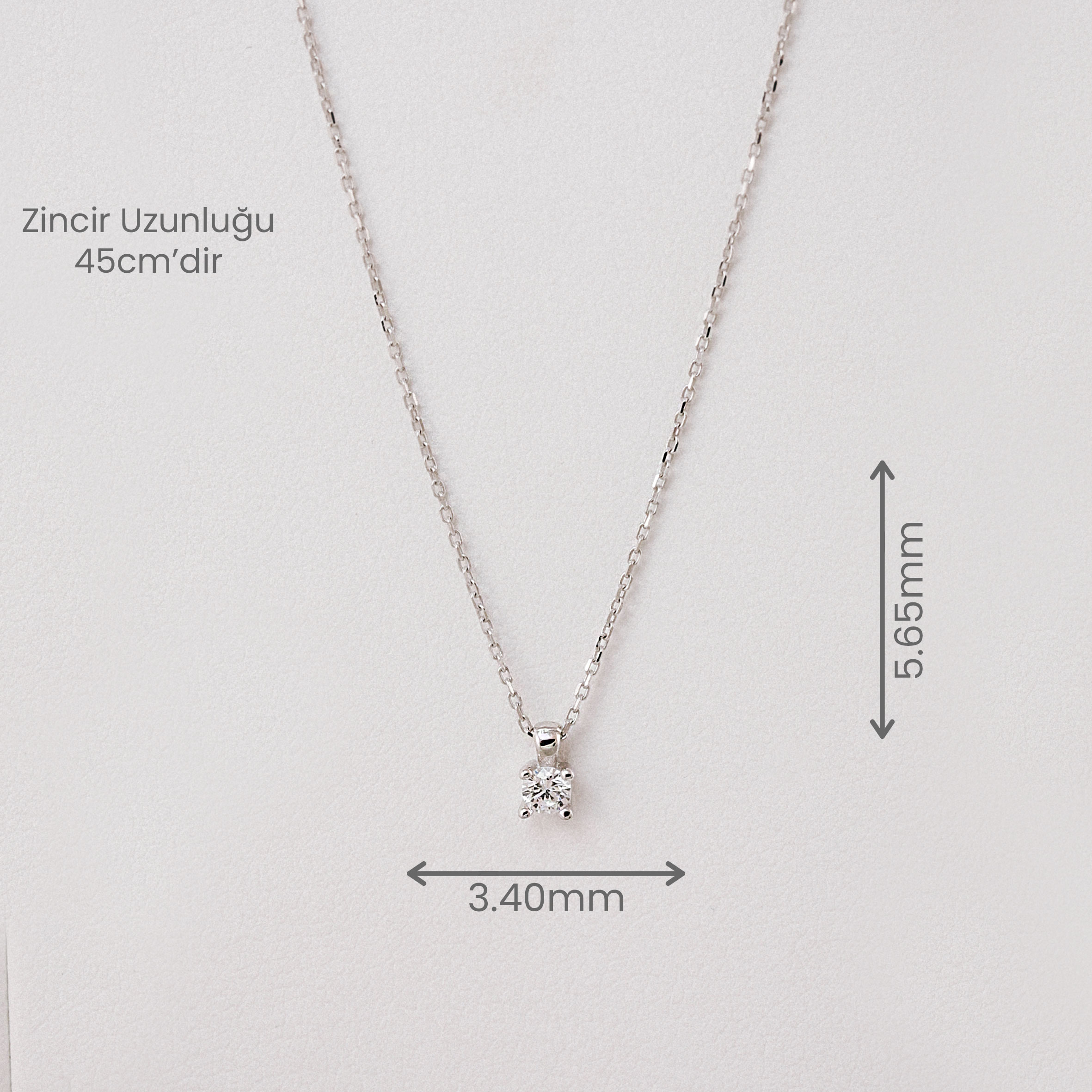 Zincir Kolye 14 Ayar Beyaz Altın Tektaş Zirkon Kolye