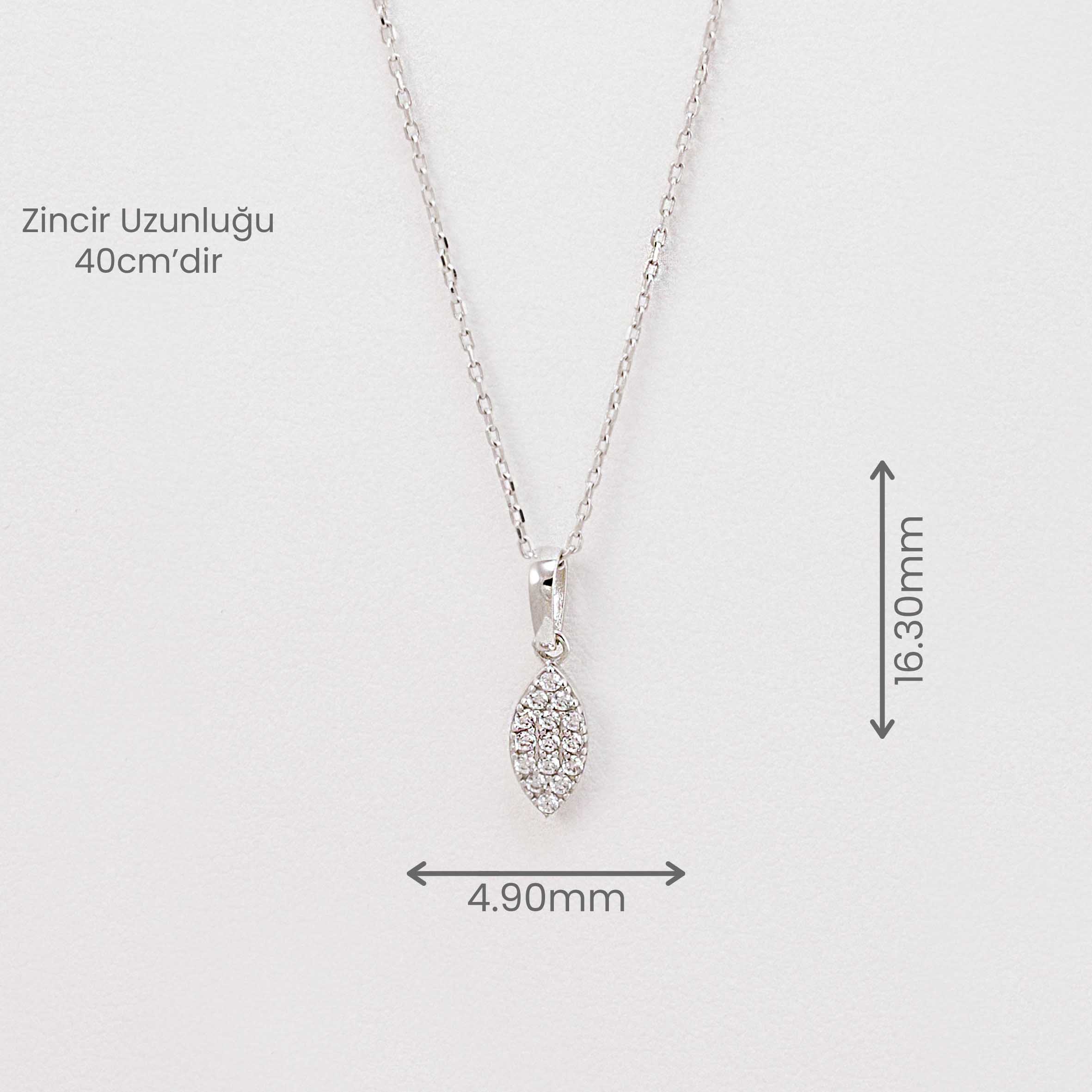 14 Ayar Beyaz Altın Yaprak Formlu Taşlı Kolye