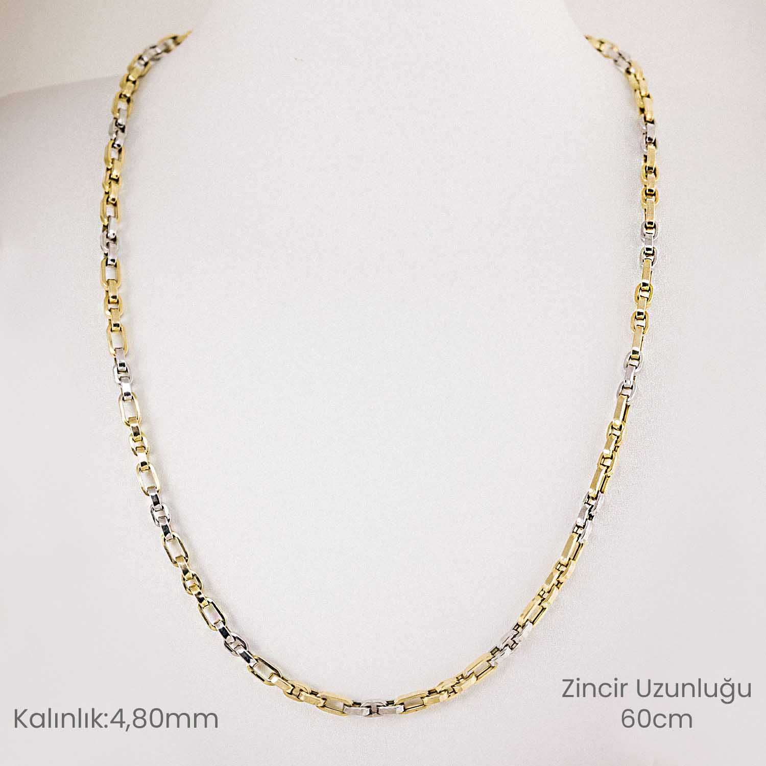 14 Ayar Beyaz ve Sarı Altın Zincir Kolye