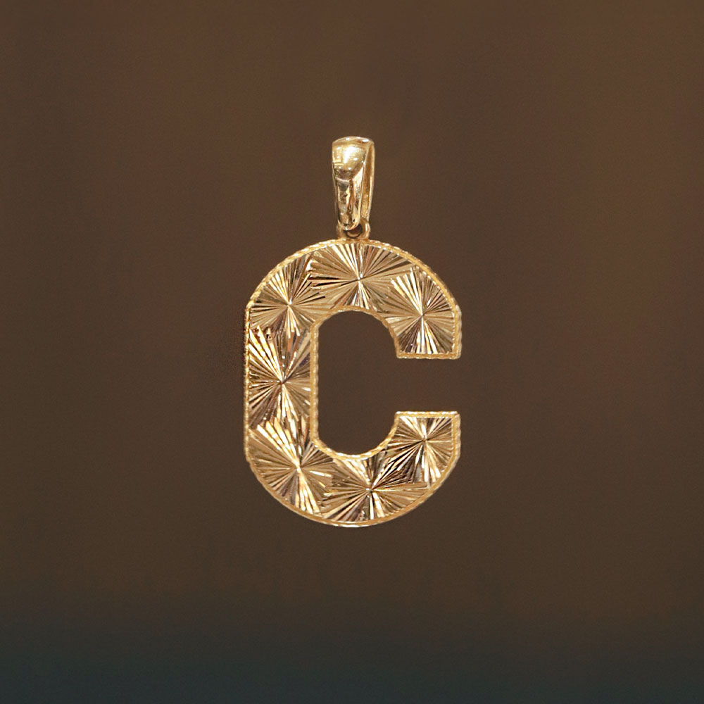 Kolye Ucu 14 Ayar C Harfi Desenli Altın Kolye Ucu