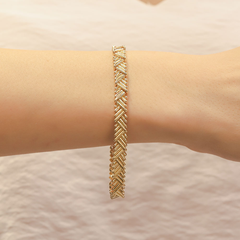 14 Ayar Çapraz Çubuk Motifli Altın Bileklik