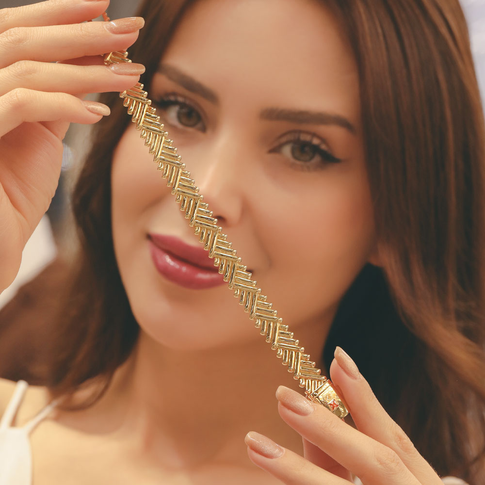 14 Ayar Çapraz Çubuk Motifli Altın Bileklik