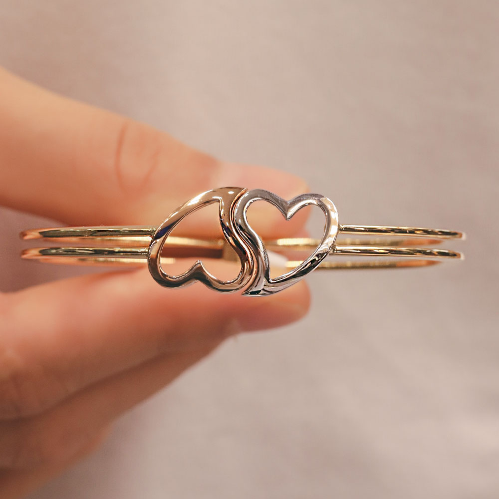 14 Ayar Çift Kalpli Altın Kelepçe Bileklik