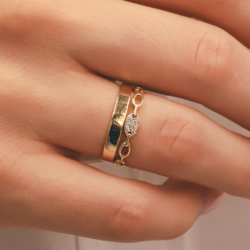 14 Ayar Çift Sıra Minimal Modern PIANO Altın Yüzük