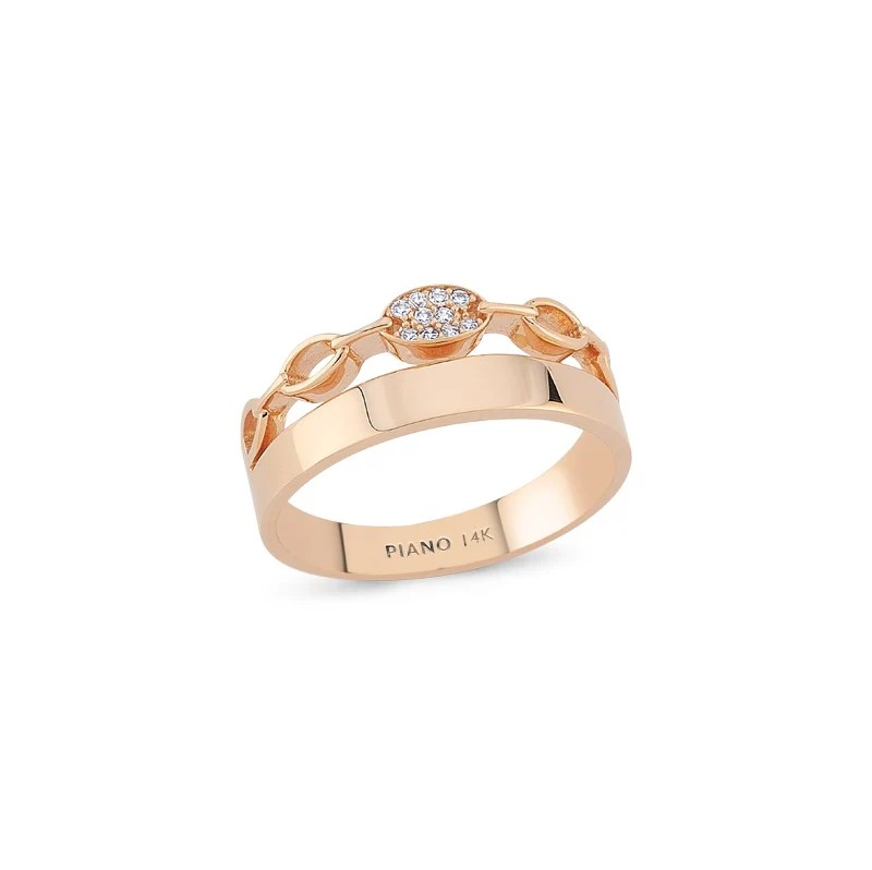 14 Ayar Çift Sıra Minimal Modern PIANO Altın Yüzük