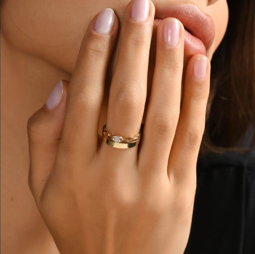 14 Ayar Çift Sıra Minimal Modern PIANO Altın Yüzük