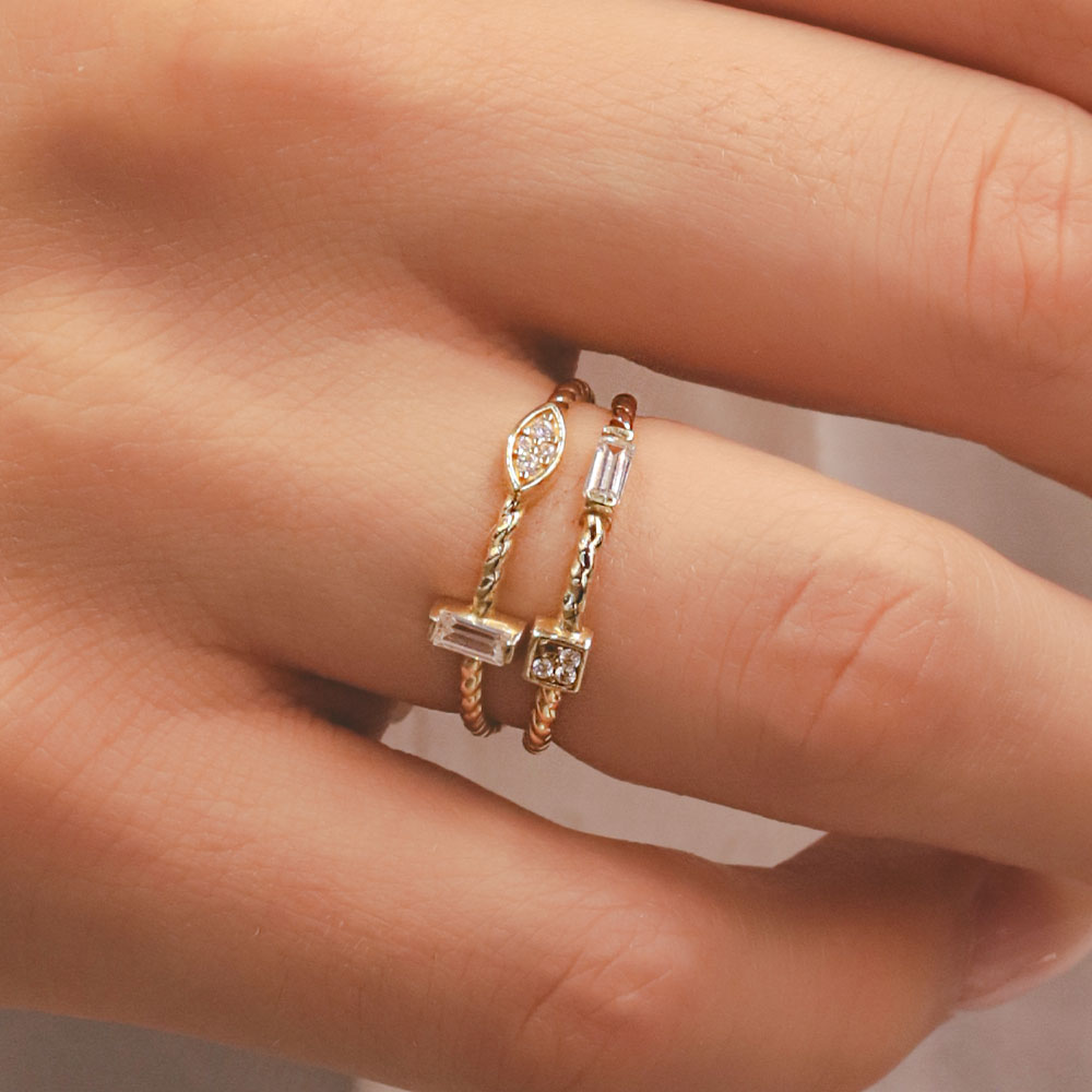 14 Ayar Çift Sıra Minimal PIANO Altın Yüzük