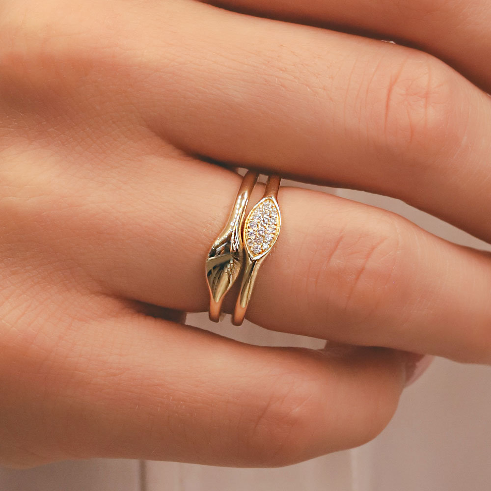 14 Ayar Çift Sıra Taş Detaylı Minimal PIANO Altın Yüzük