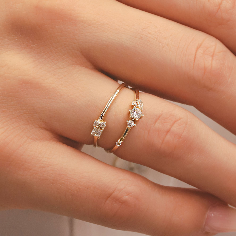 14 Ayar Çift Sıra Taşlı Minimal PIANO Altın Yüzük 