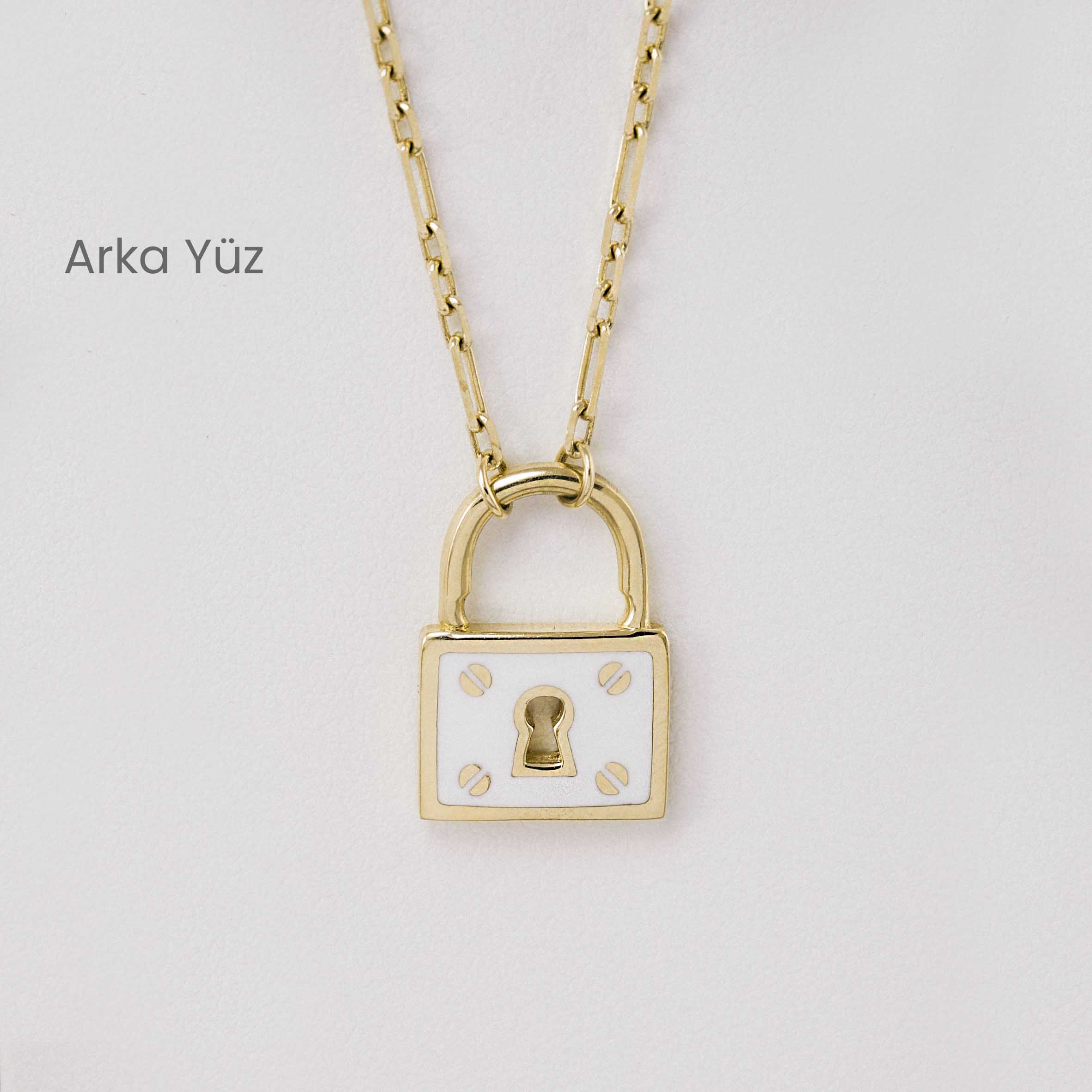 14 Ayar Çift Taraflı Mineli Kilit Kolye