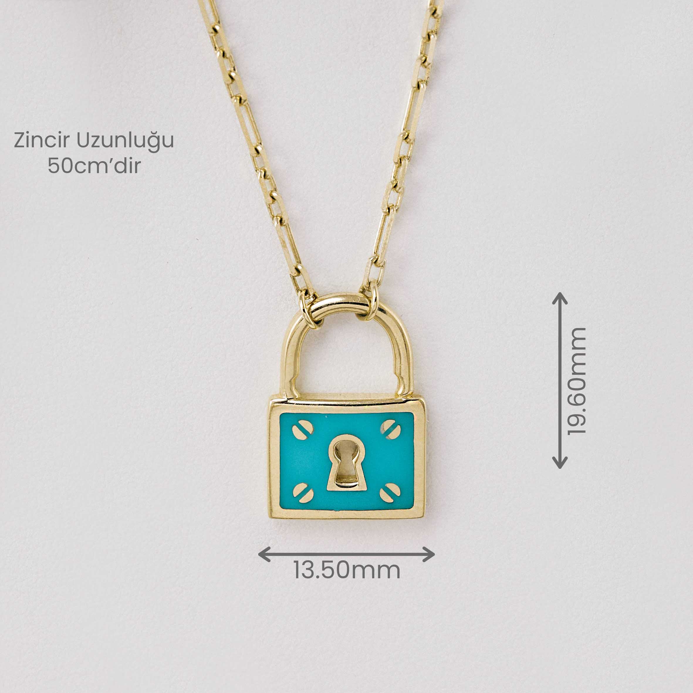 14 Ayar Çift Taraflı Mineli Kilit Kolye