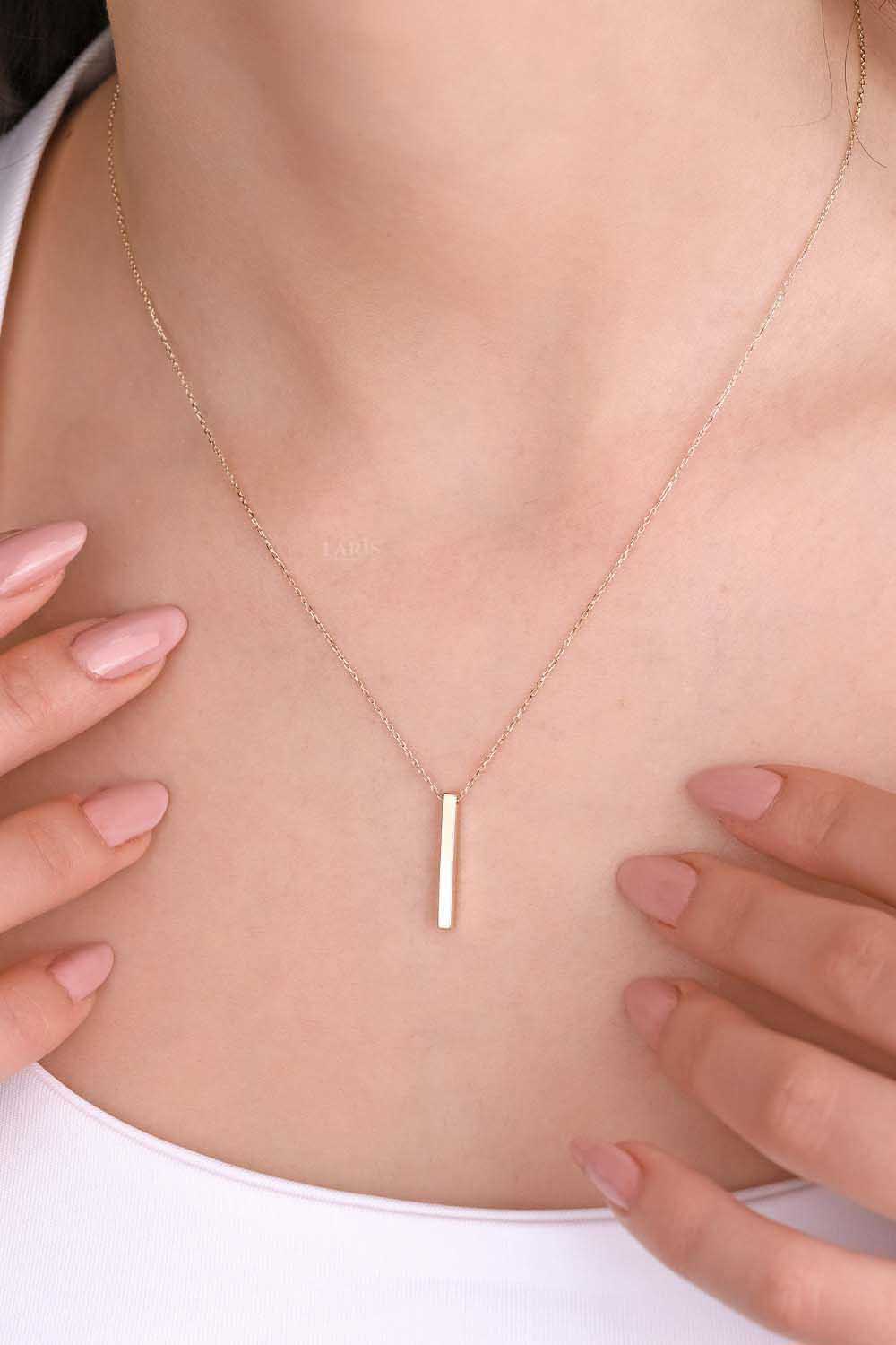 14 Ayar Düz Sütun Model Altın Kolye