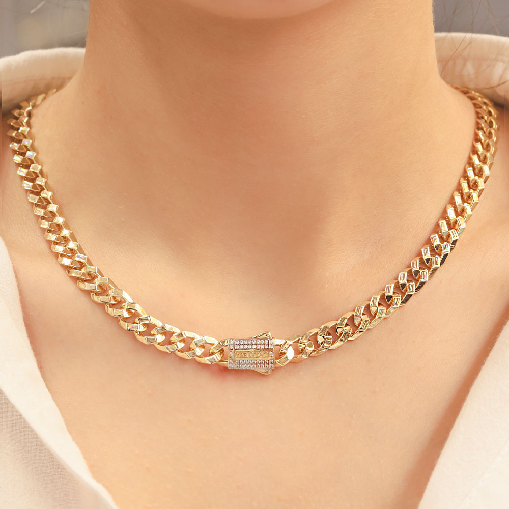 14 Ayar Elmas Kalemli Kalın Gurmet EMA Zincir Kolye