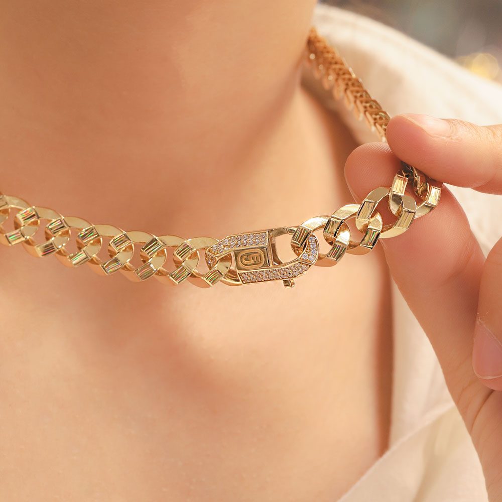 Gurmet Kolye 14 Ayar Elmas Kalemli Kalın Gurmet Zincir EMA Kolye