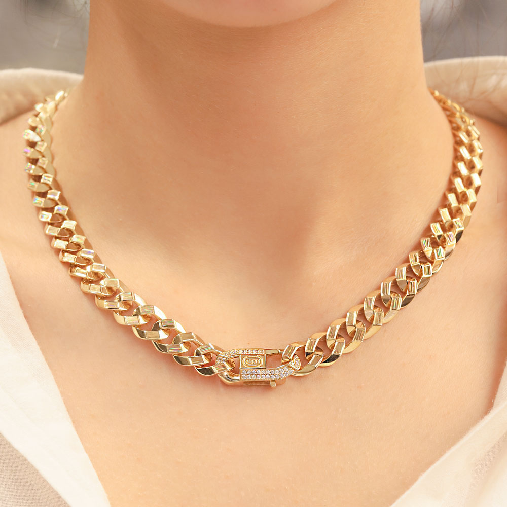 Gurmet Kolye 14 Ayar Elmas Kalemli Kalın Gurmet Zincir EMA Kolye