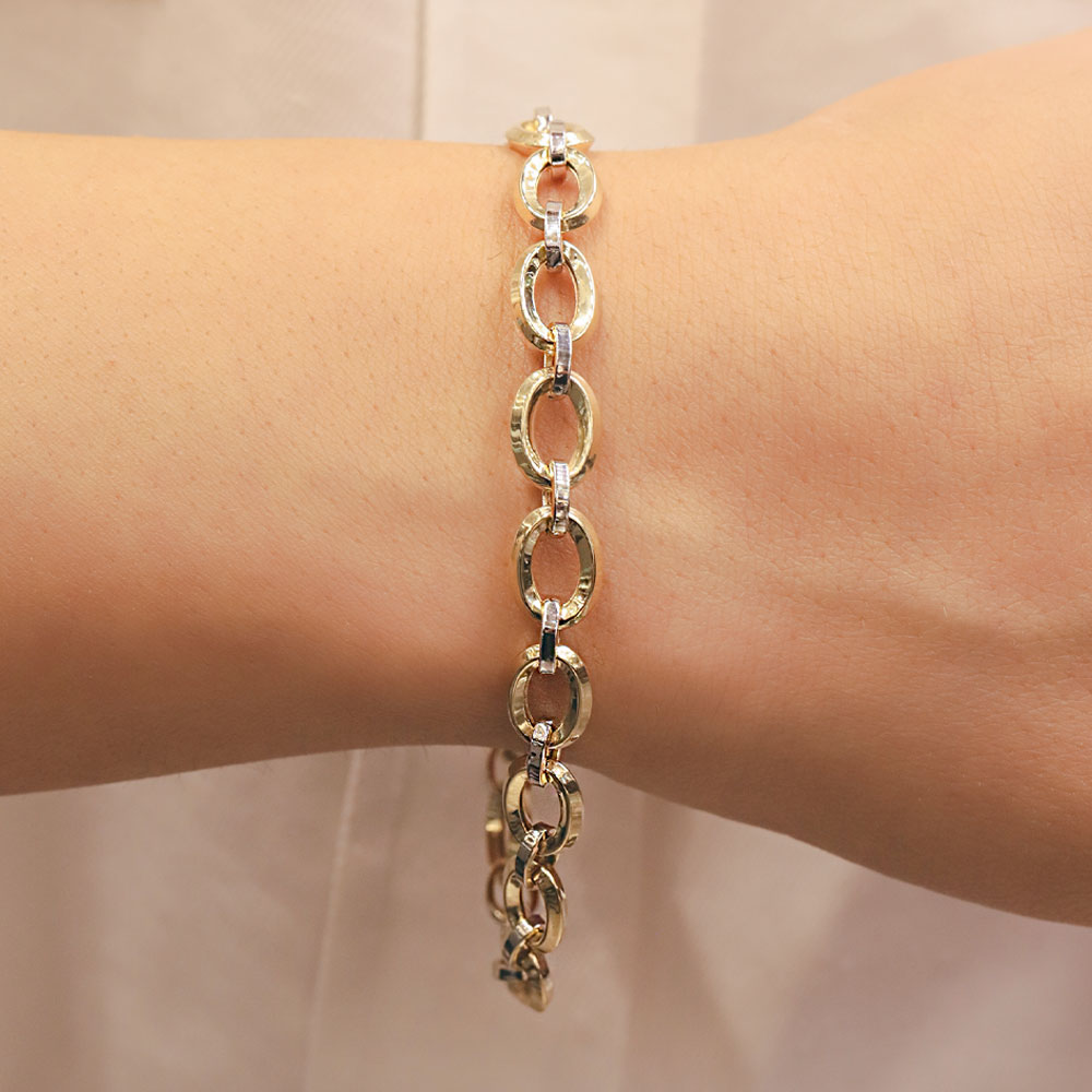 Özel Tasarım Bileklik 14 Ayar Halka Çift Renk Altın Bileklik