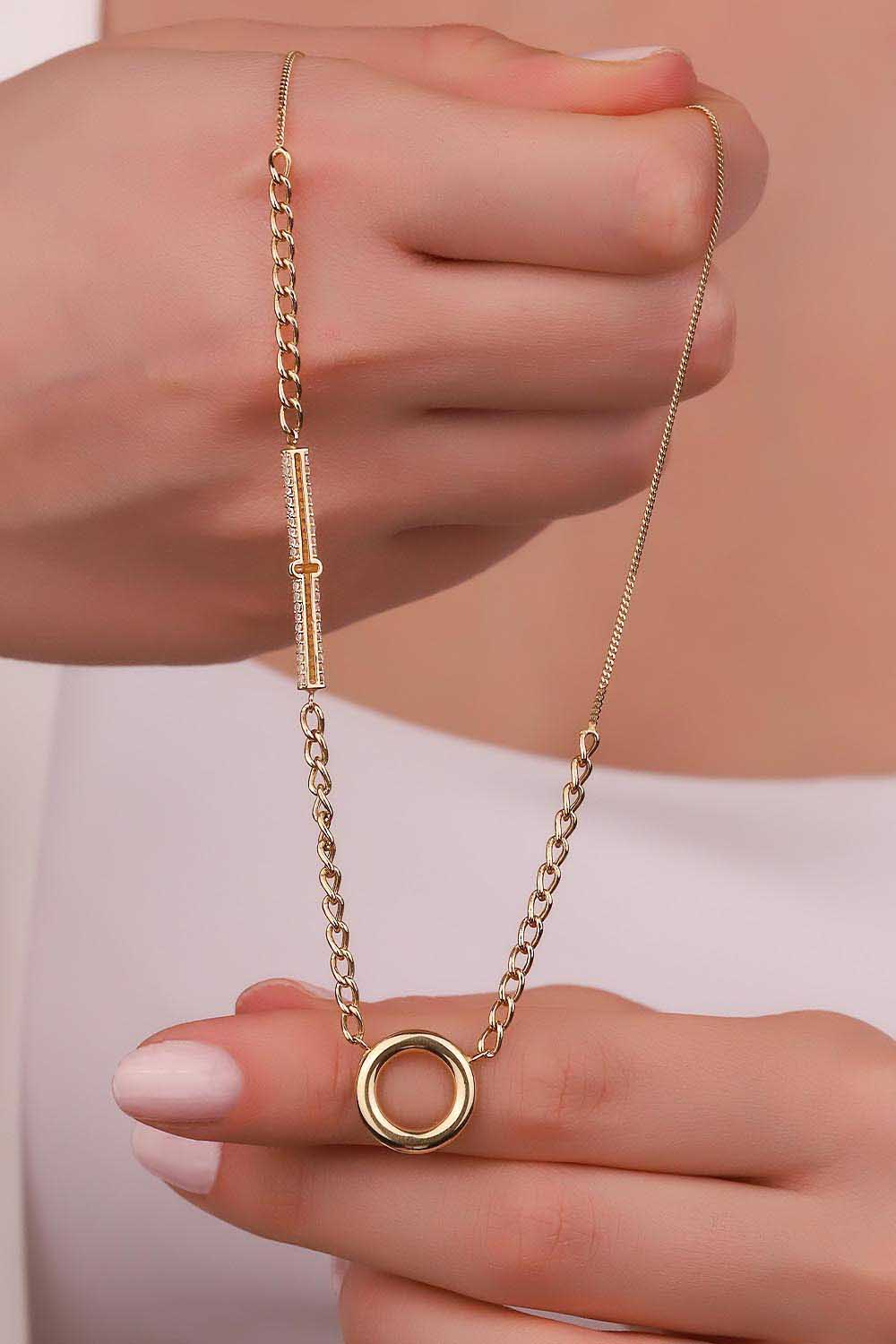 14 Ayar Halka Detaylı Özel Tasarım Altın Kolye