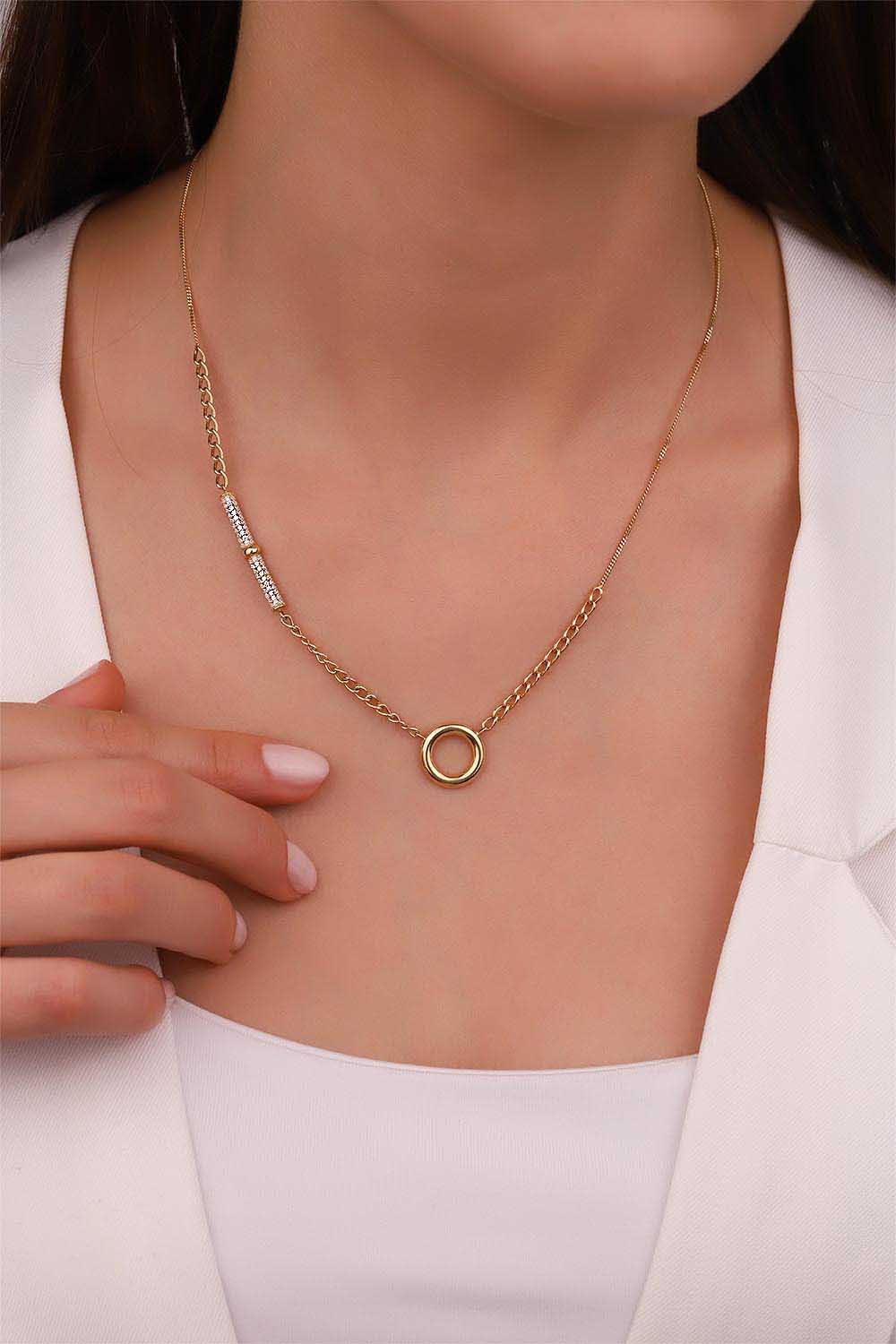 14 Ayar Halka Detaylı Özel Tasarım Altın Kolye