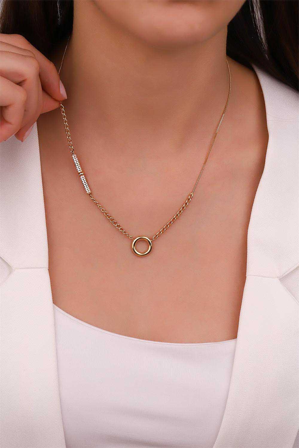 14 Ayar Halka Detaylı Özel Tasarım Altın Kolye