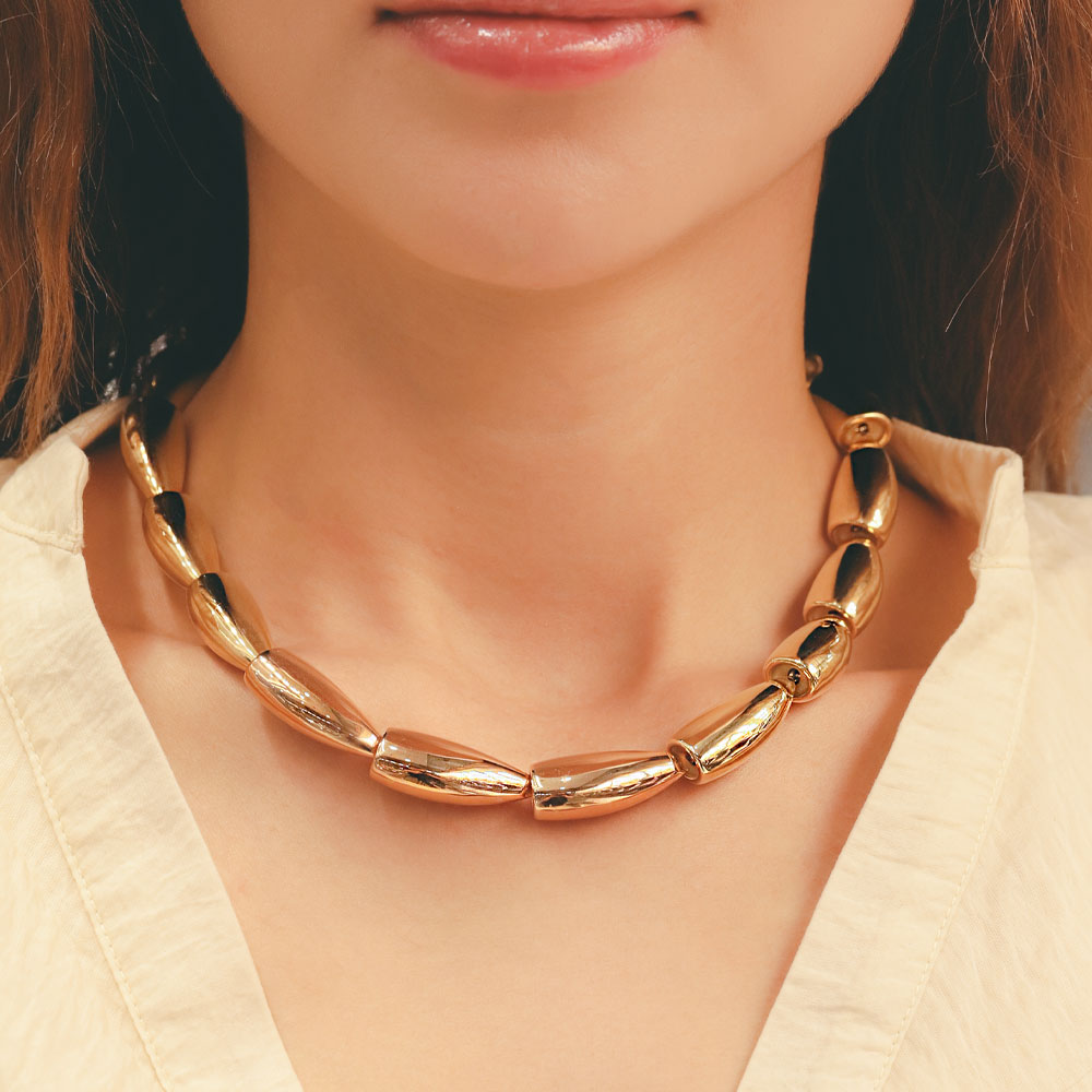 Özel Tasarım Kolye 14 Ayar İki Renkli İri Formlu Altın Fantezi Gerdanlık