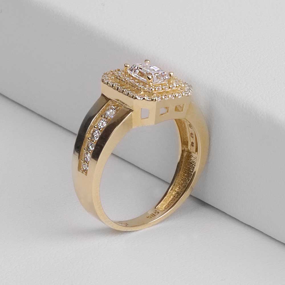 Baget Yüzükler 14 Ayar Kolları Kanal Taşlı Baget Yüzük - Sarı Altın