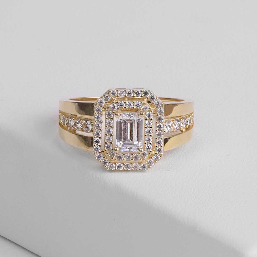 Baget Yüzükler 14 Ayar Kolları Kanal Taşlı Baget Yüzük - Sarı Altın