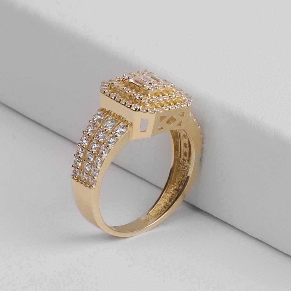 Baget Yüzükler 14 Ayar Kolları Taşlı Baget Yüzük - Sarı Altın