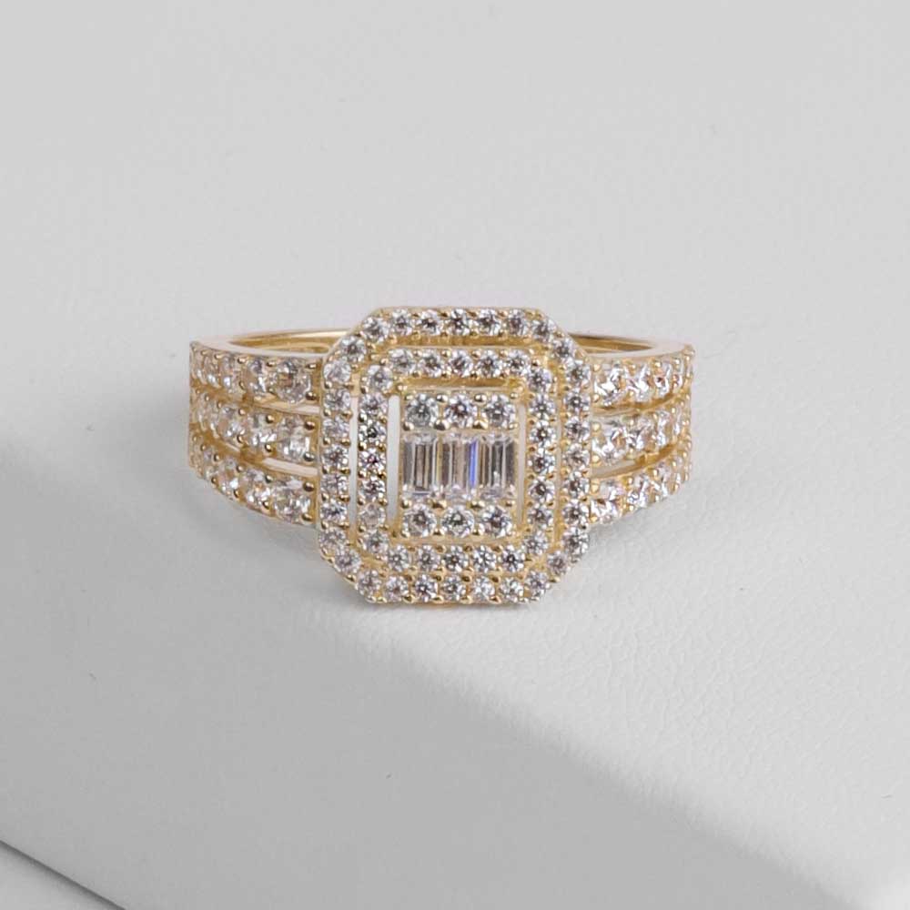 Baget Yüzükler 14 Ayar Kolları Taşlı Baget Yüzük - Sarı Altın