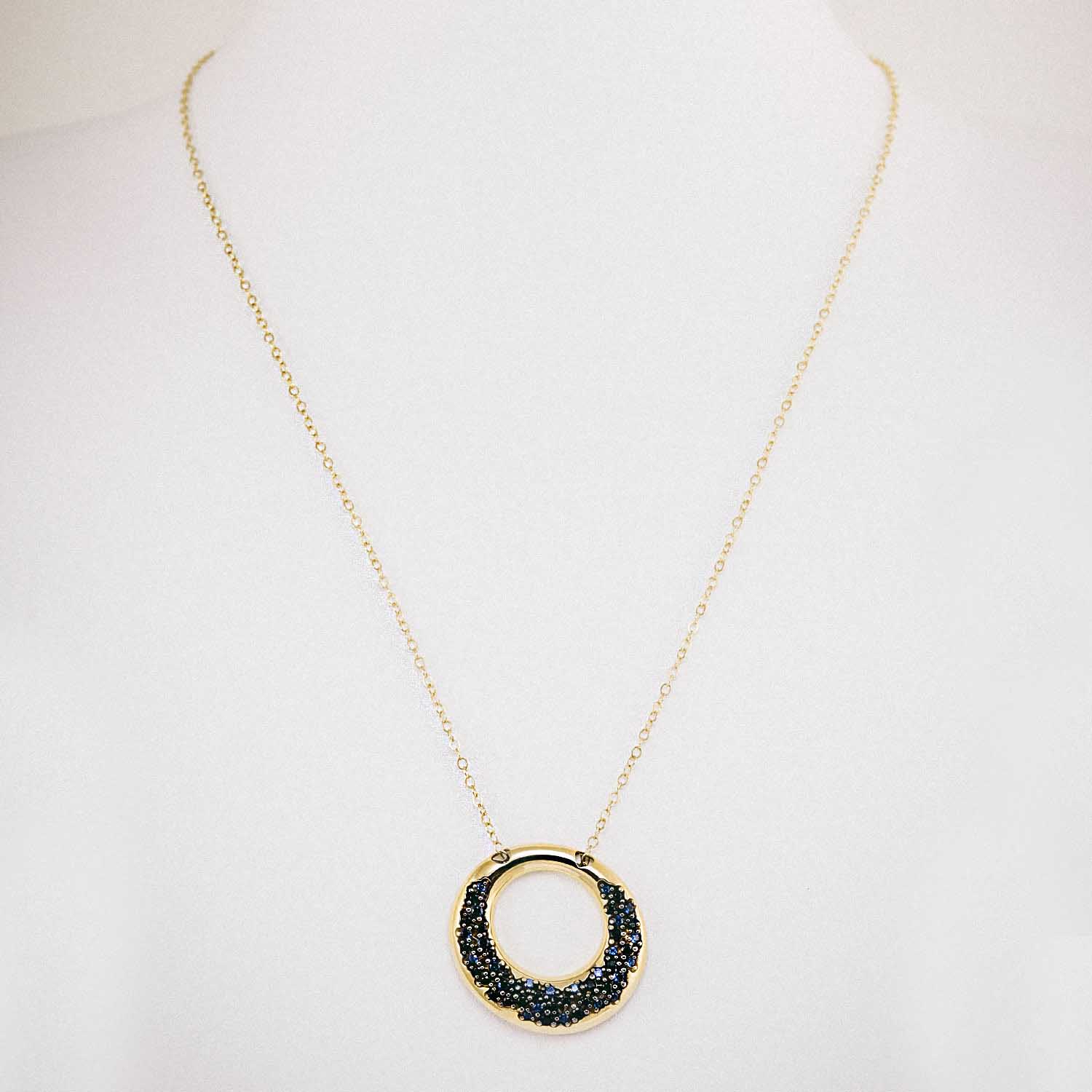 Özel Tasarım Kolye 14 Ayar Mavi Taşlı Dairesel Altın Kolye